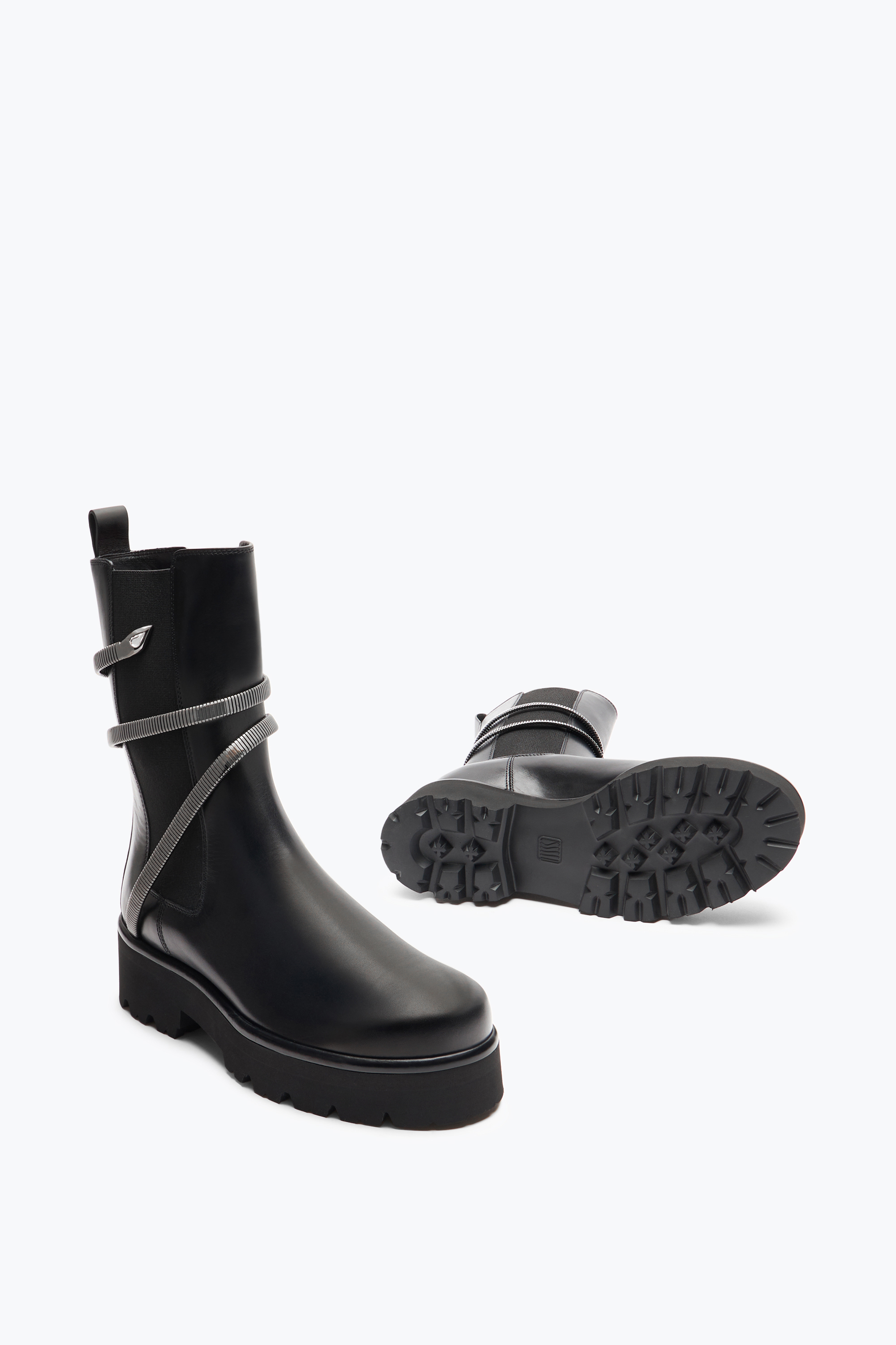 René Caovilla Juniper Black And Silver Biker Boot 45 In Black