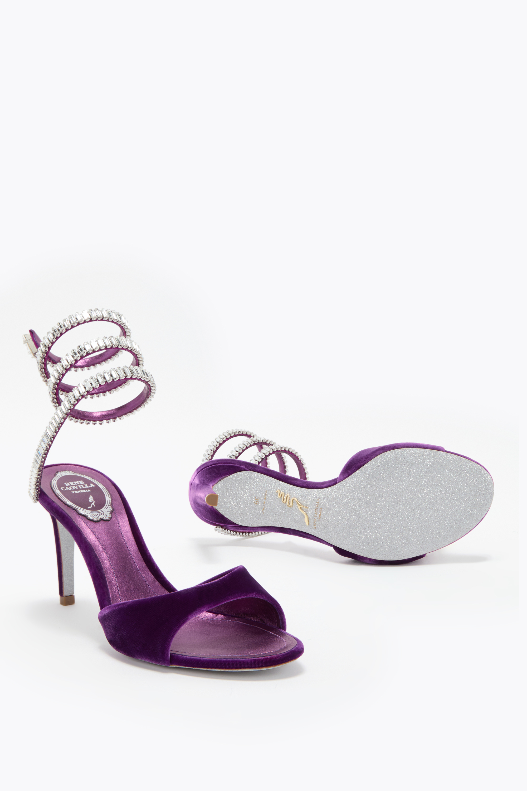 René Caovilla Cleo Spark Sandal In Porpora Velvet 80 In Red