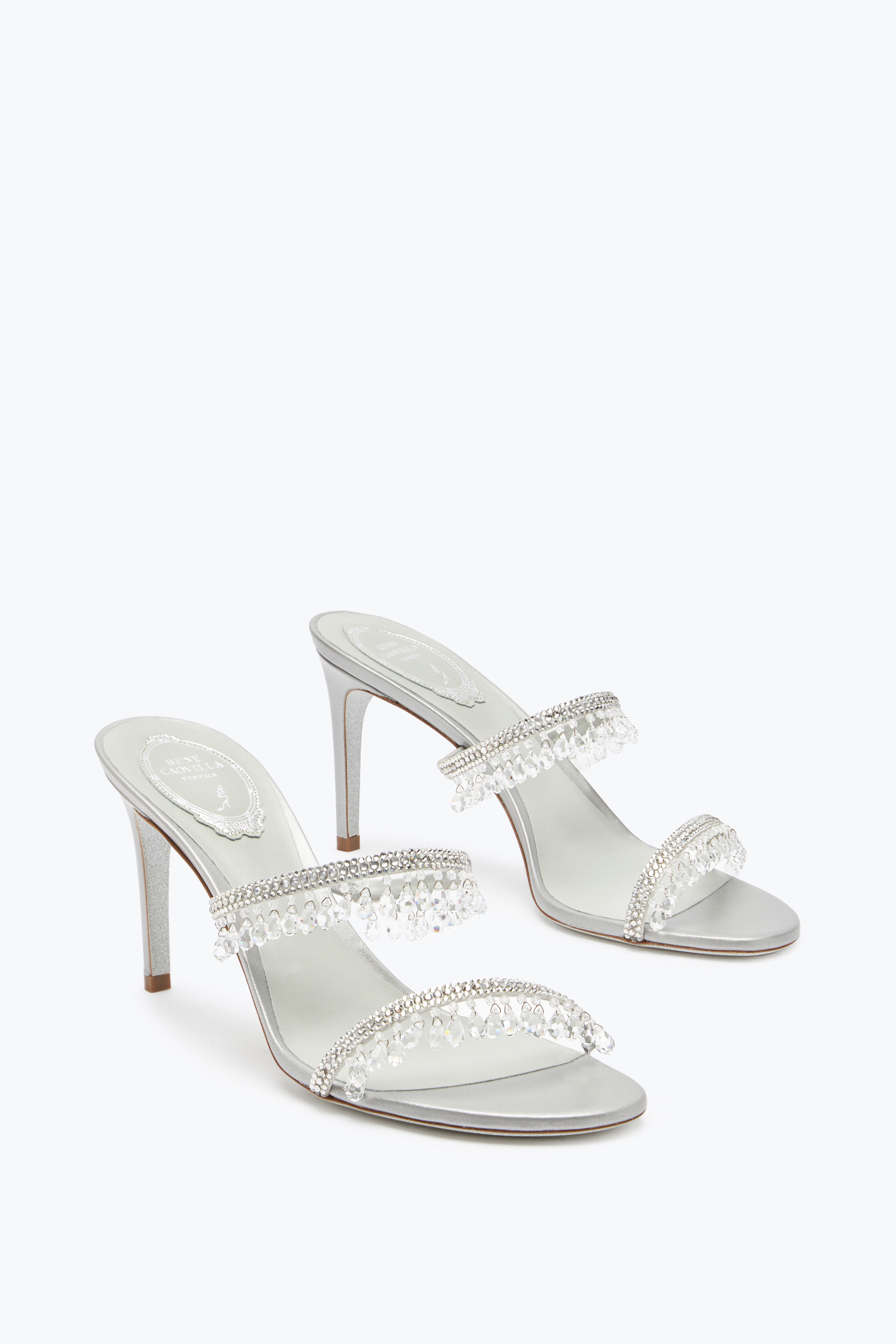René Caovilla Chandelier Pearl Gray Slider Sandal 80