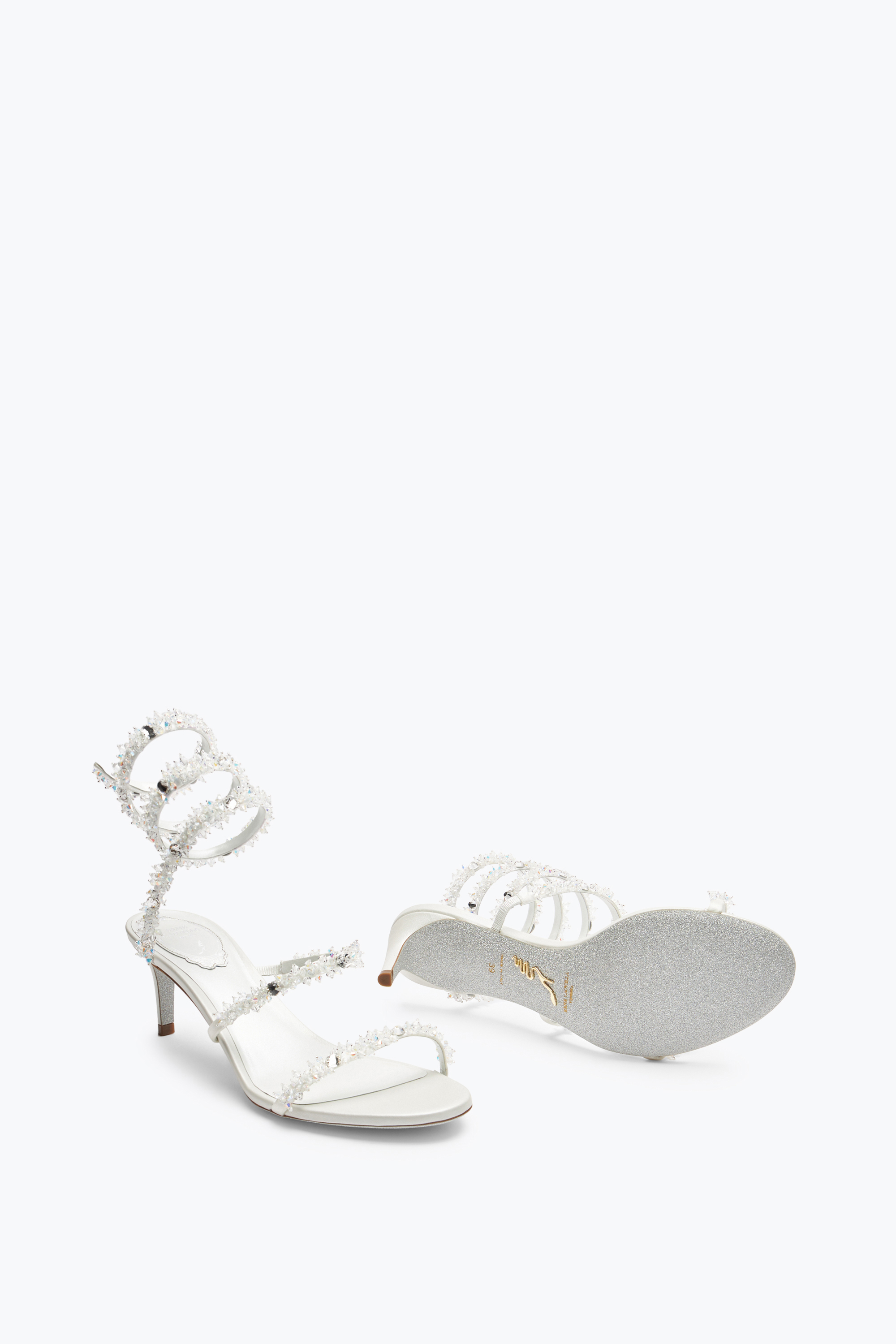 René Caovilla Cinderella White Sandal With Serpent 60
