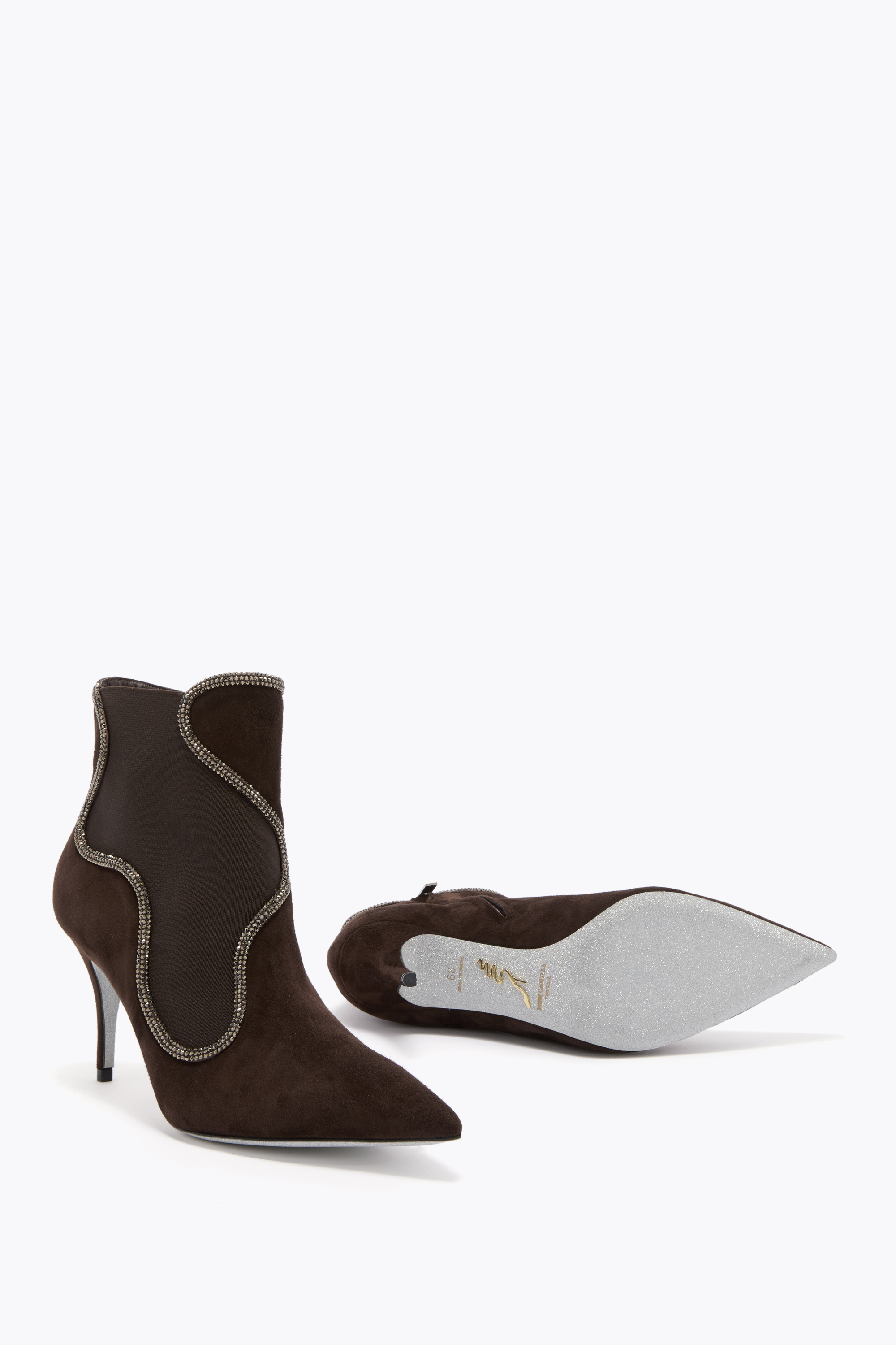 René Caovilla Onda Brown Ankle Boot 80 In Brown