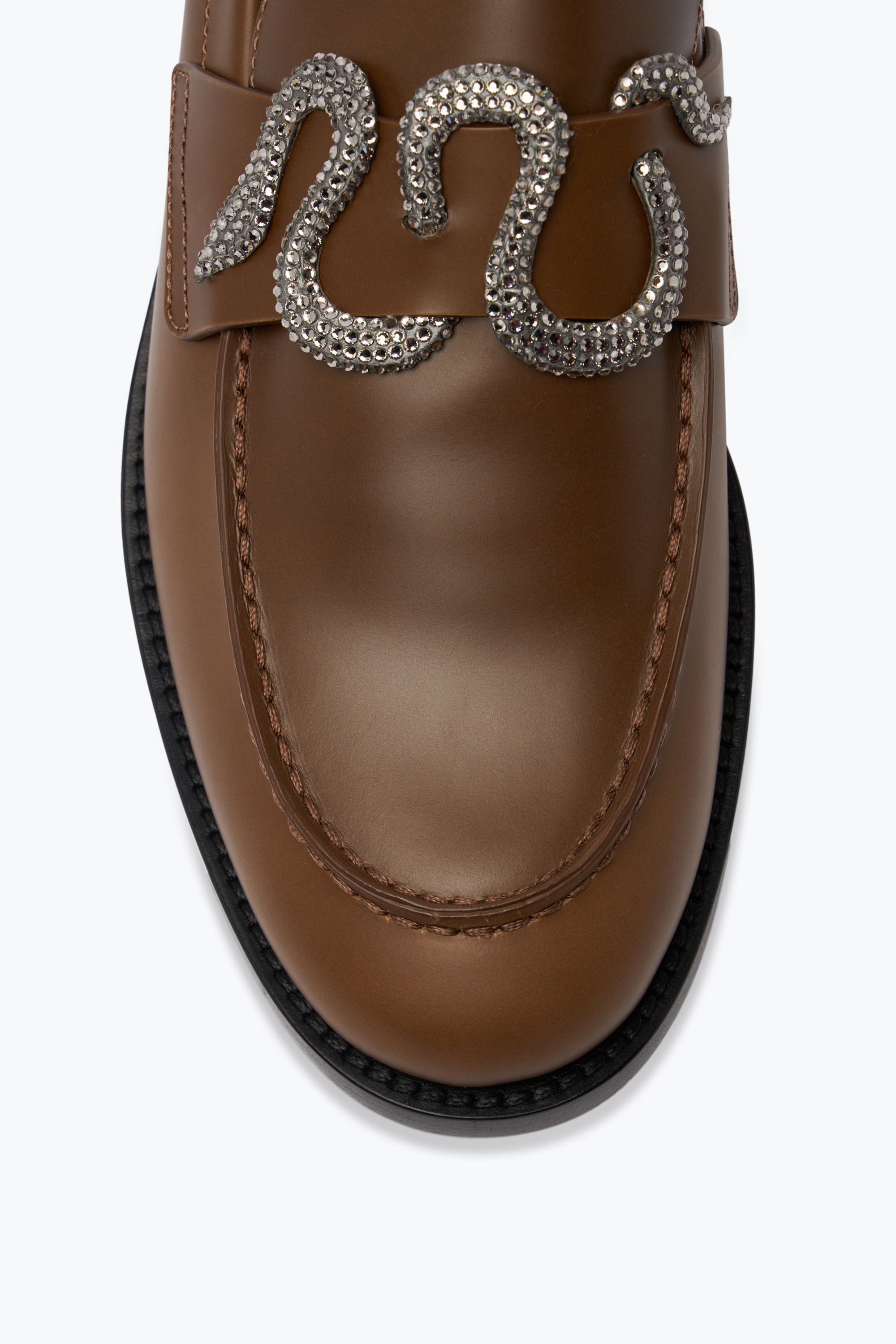 Shop René Caovilla Morgana Brown Loafer With Silver Crystal 20