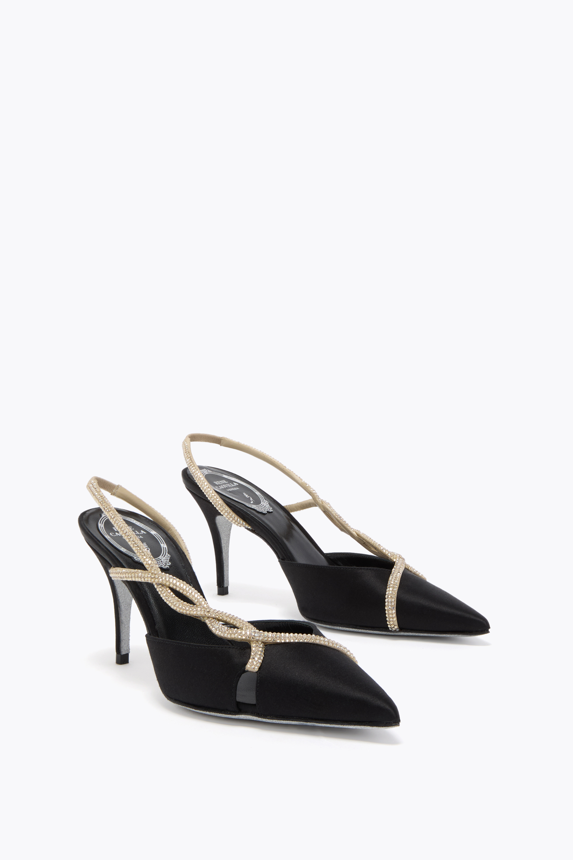 René Caovilla Braid Black And Gold Slingback 80 In Black