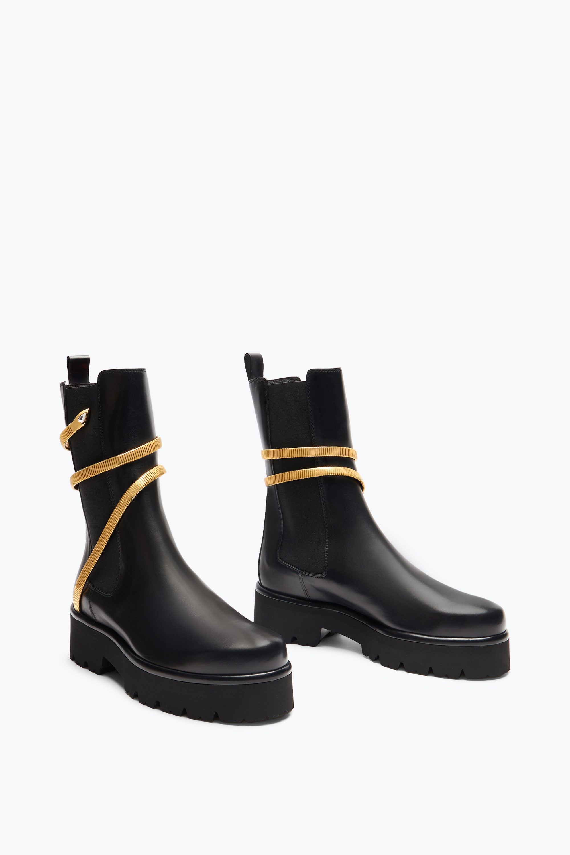 René Caovilla Juniper Black And Gold Biker Boot 45 In Black