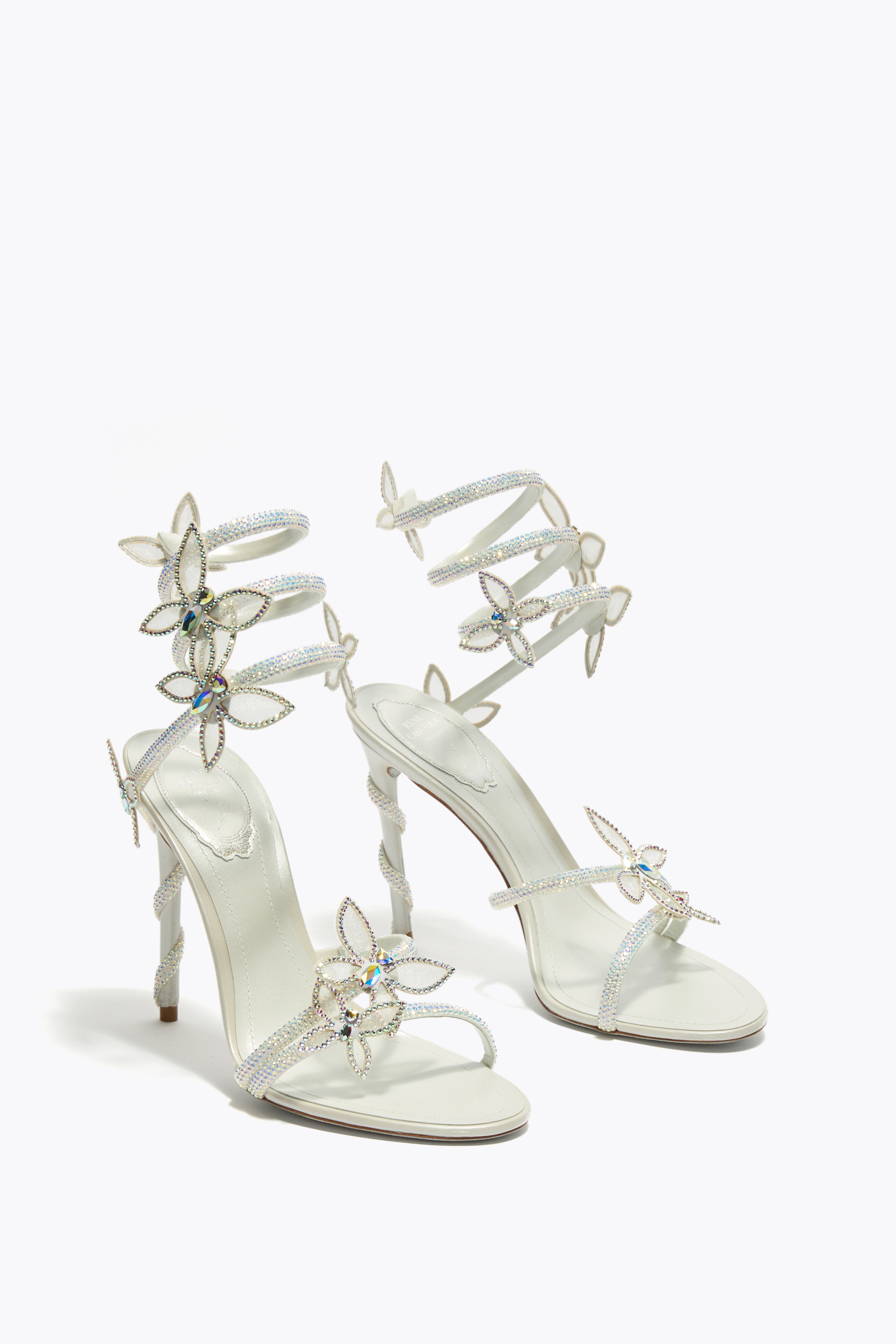 René Caovilla Margot White Sandal With Butterflies 105 In Silver