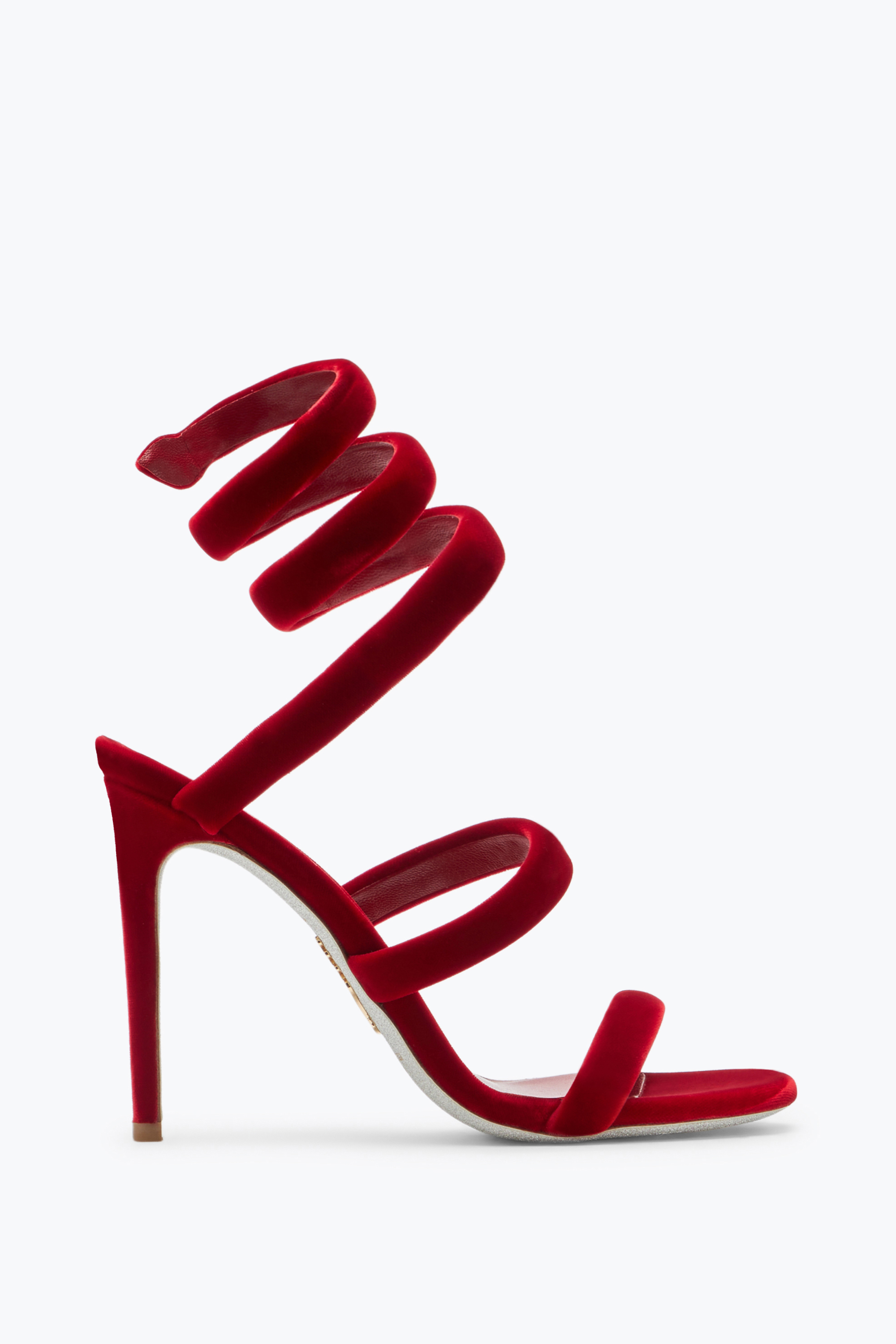 René Caovilla Cleo Ruby Velvet Sandal 105 In Red