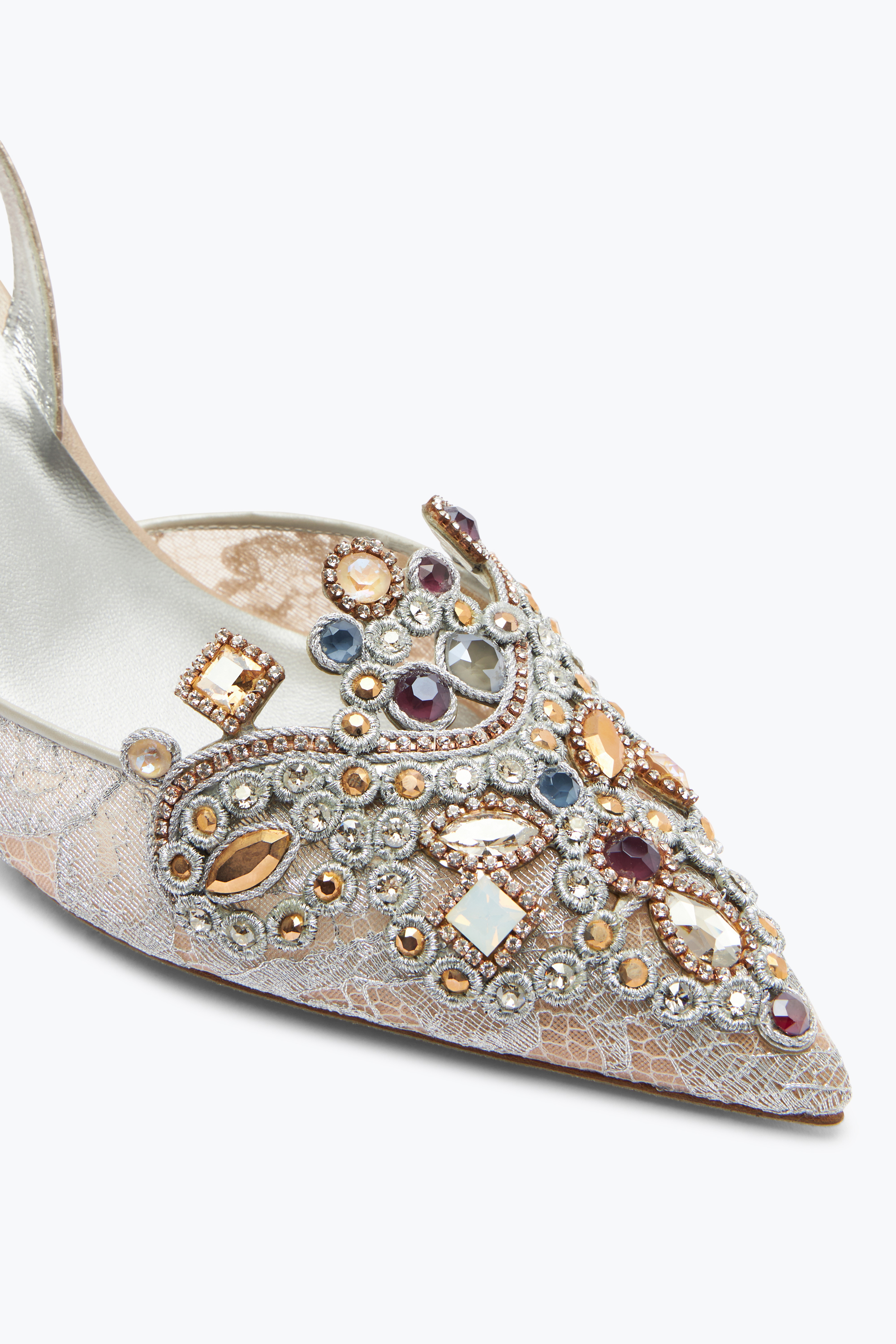 René Caovilla Jewel Slingbacks In Lace Veneziana