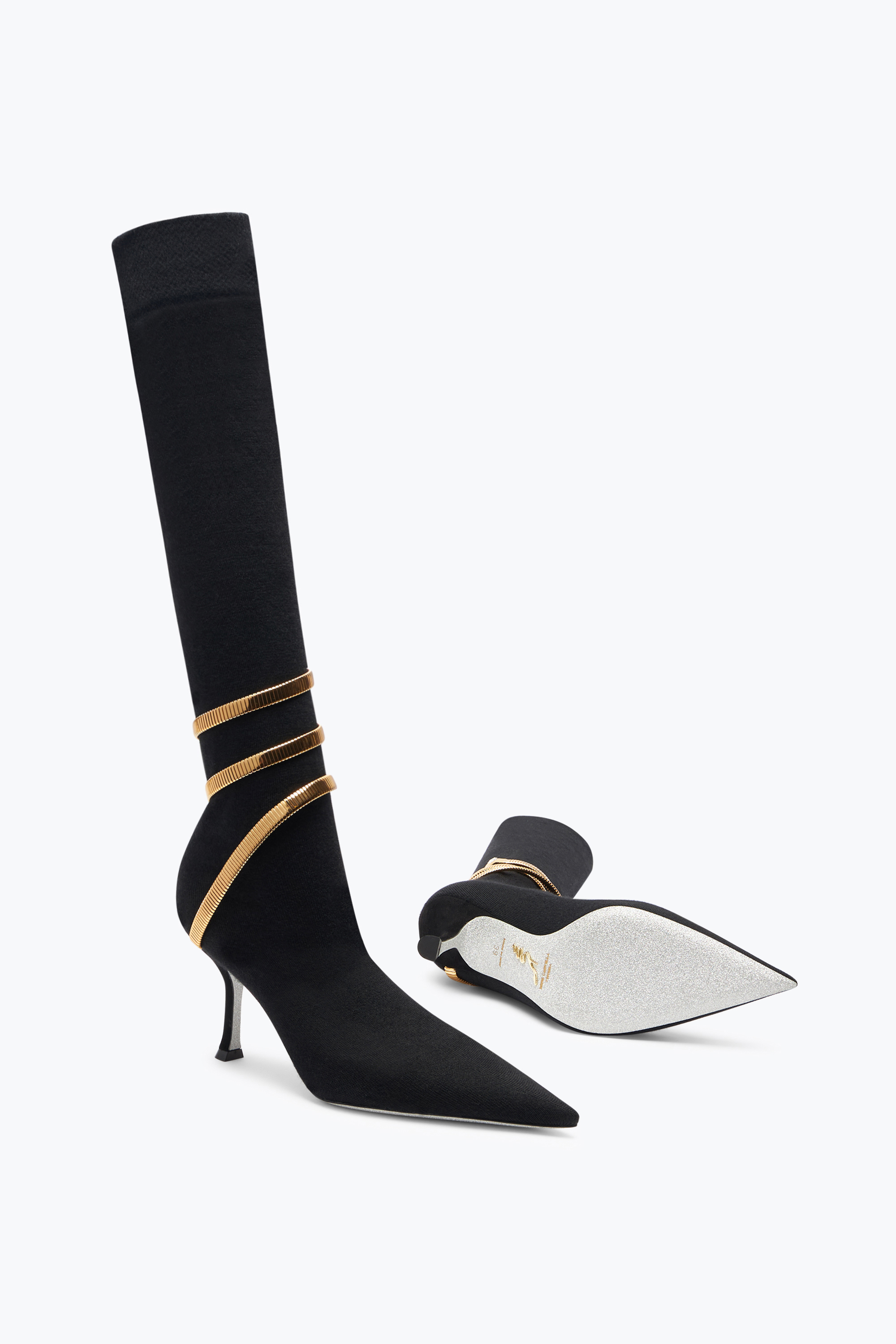René Caovilla Juniper Black And Gold Soft Boot 80 In Black
