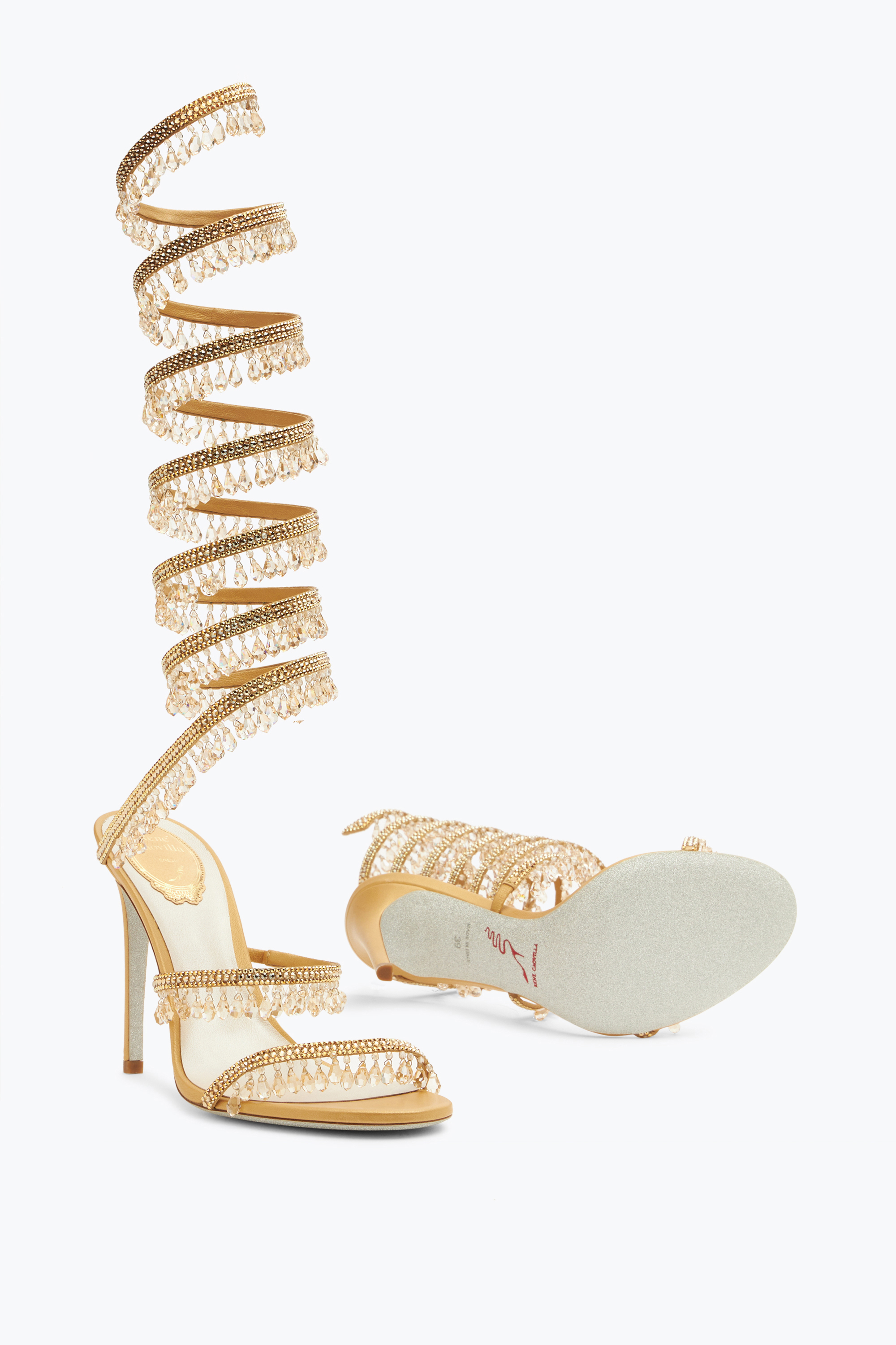 René Caovilla Chandelier Crystals Honey Sandal 105