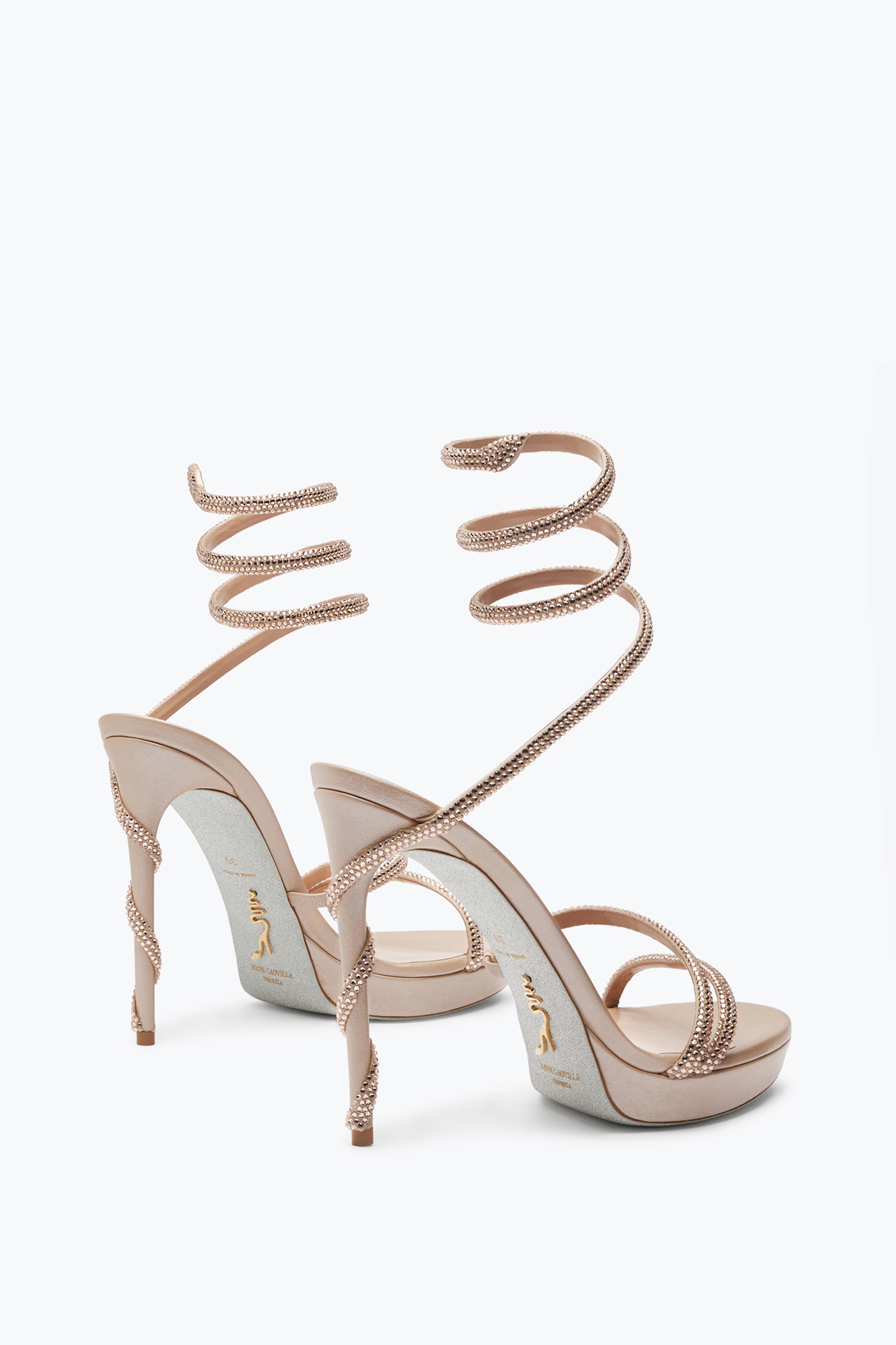 RENÉ CAOVILLA MARGOT CRYSTAL EGGSHELL PLATFORM SANDAL 120