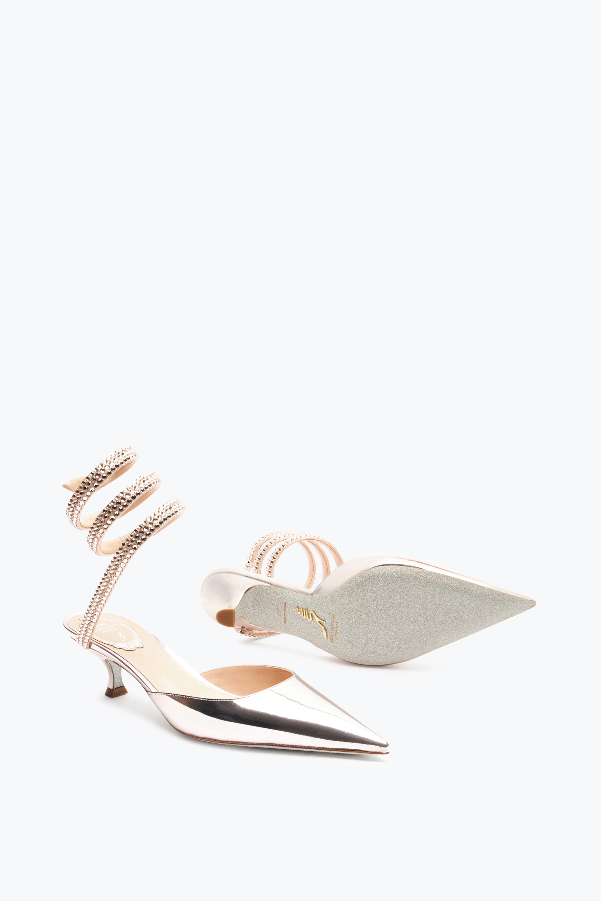 René Caovilla Cleo Rose Gold Pump With Crystals 50