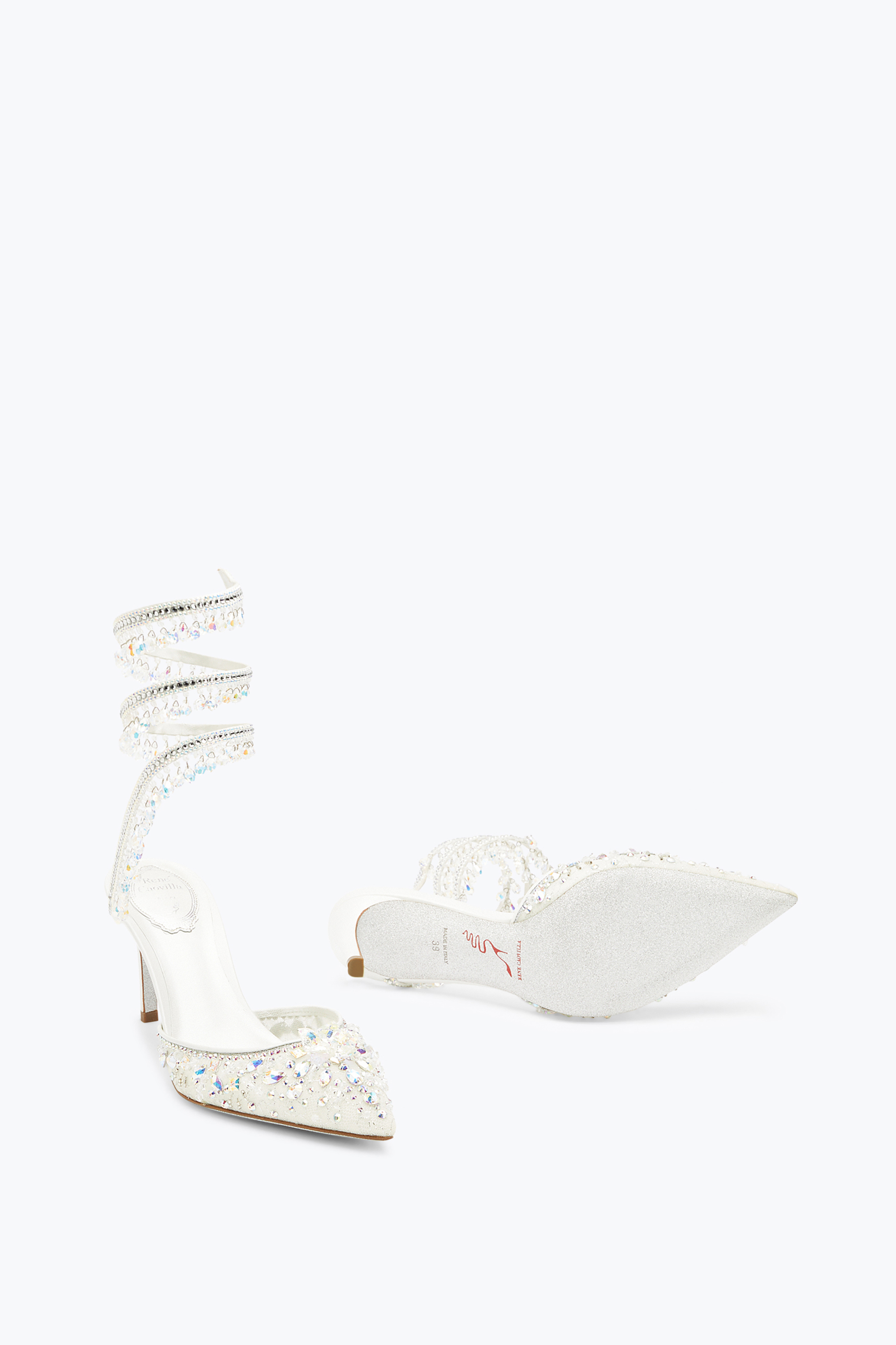 René Caovilla White Jewel Chandelier Pumps