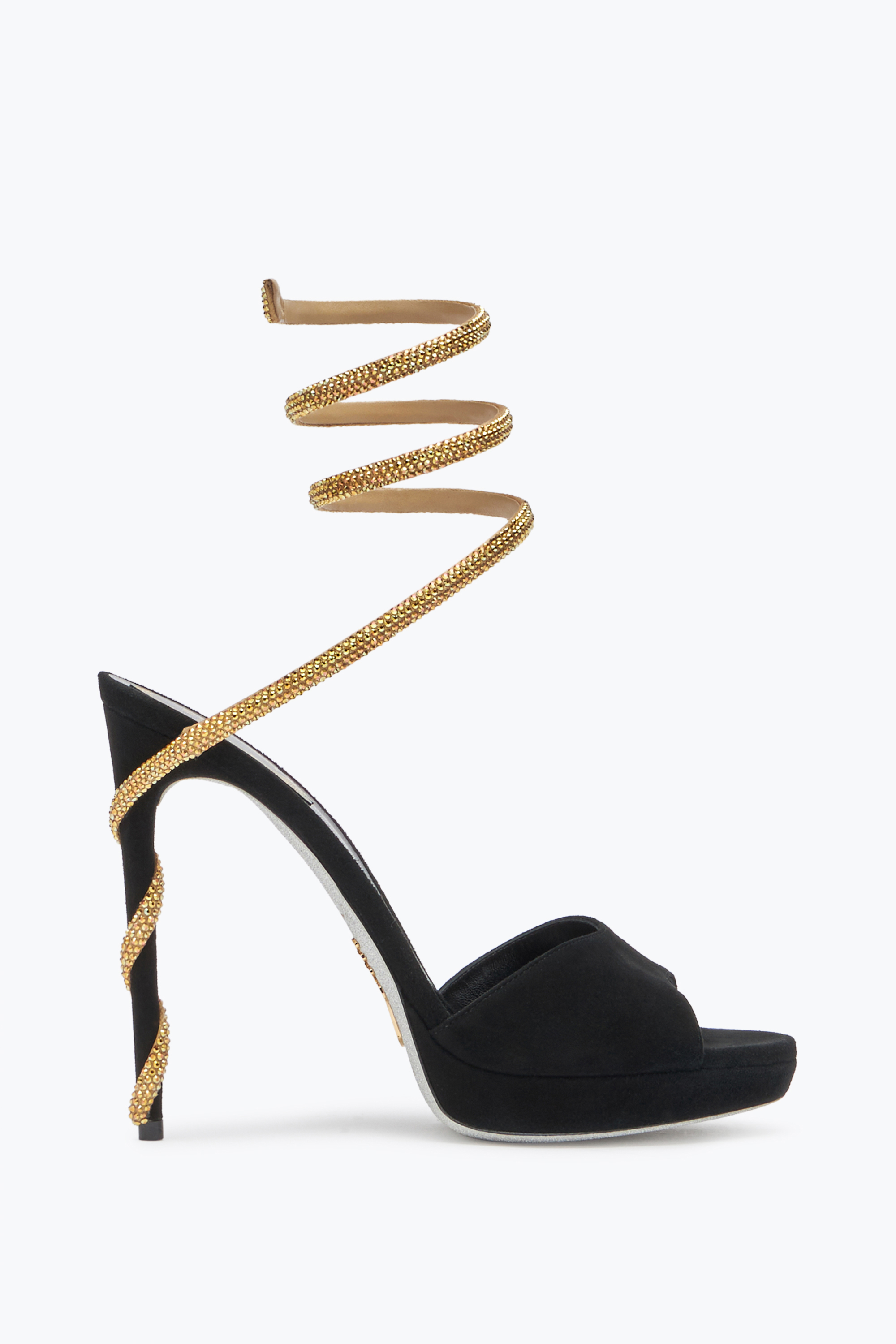 René Caovilla Margot Black Suede And Gold Platform Sandal 120