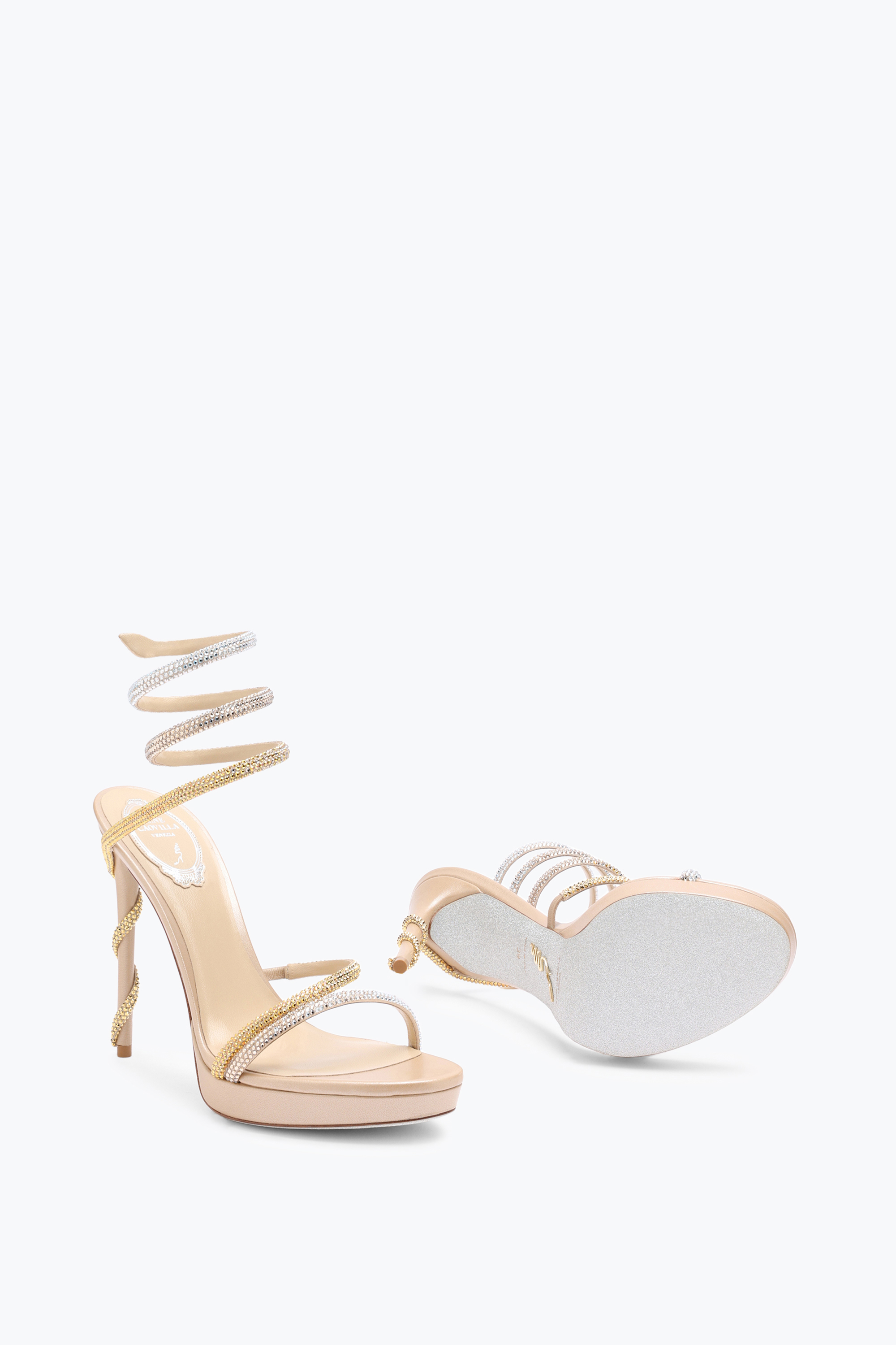 René Caovilla Margot Plateau Sandal With Gold And Silver Crystals 120