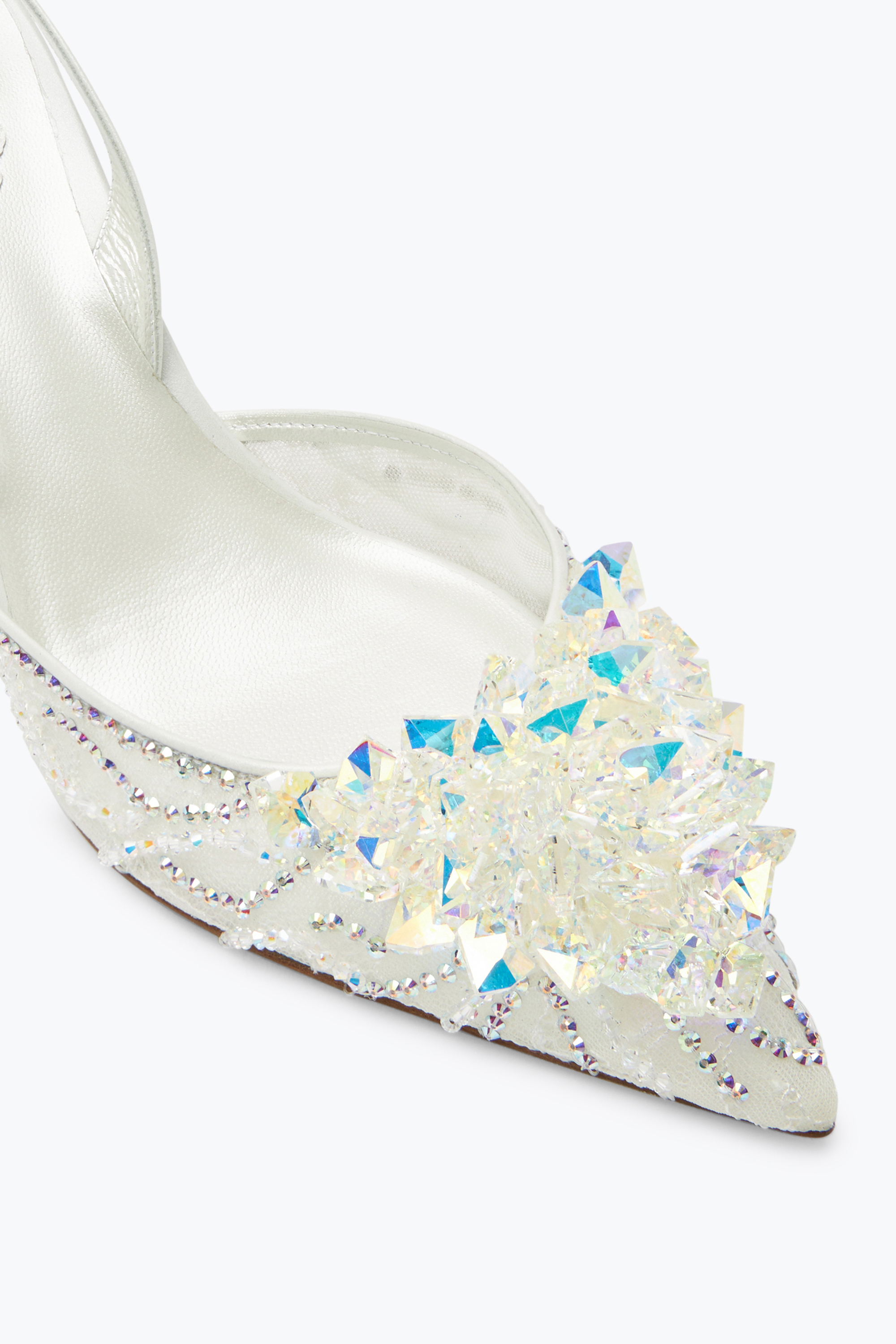 René Caovilla White Slingbacks In Lace Frozen
