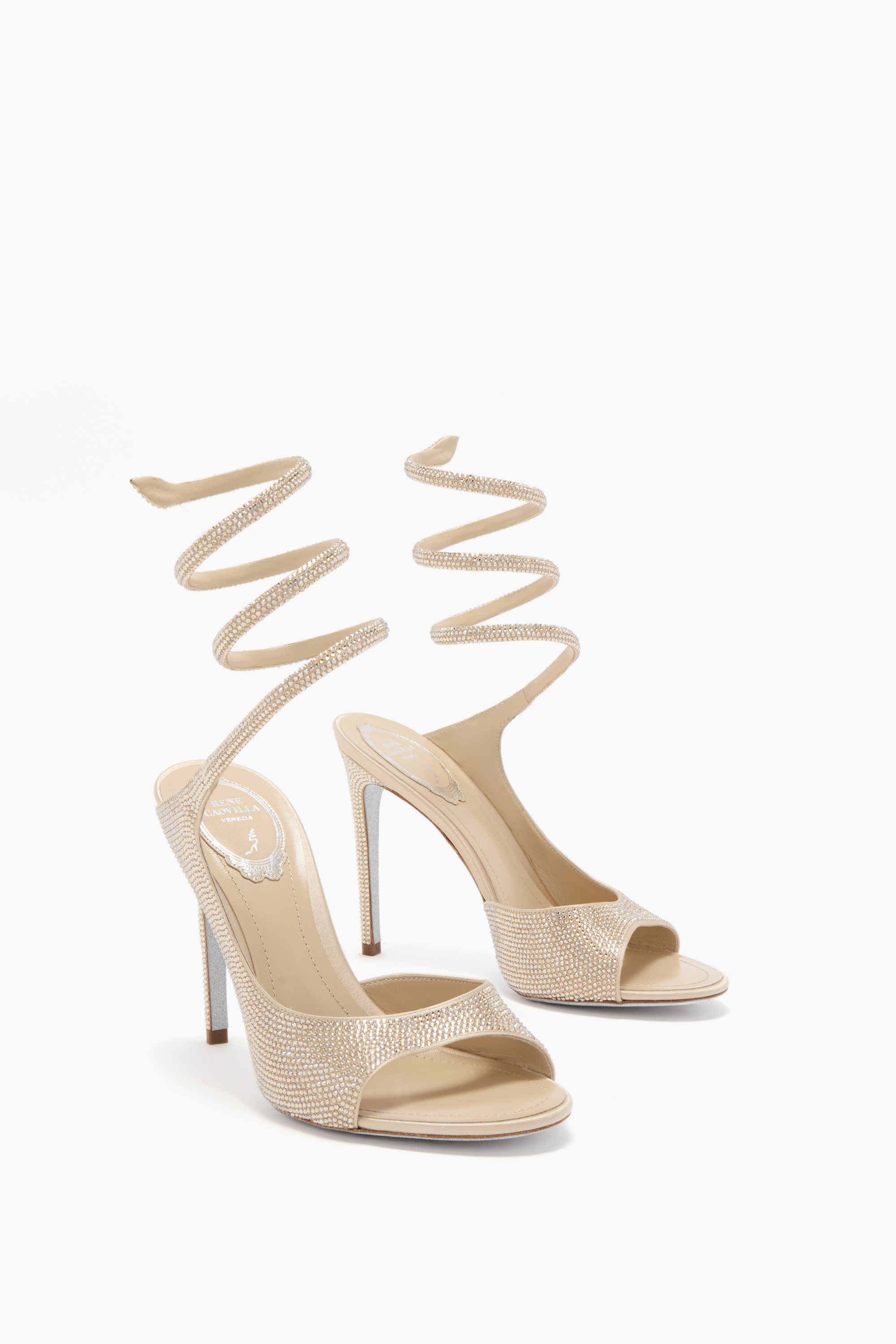René Caovilla Audrey Gold Sandal 105 In Gold