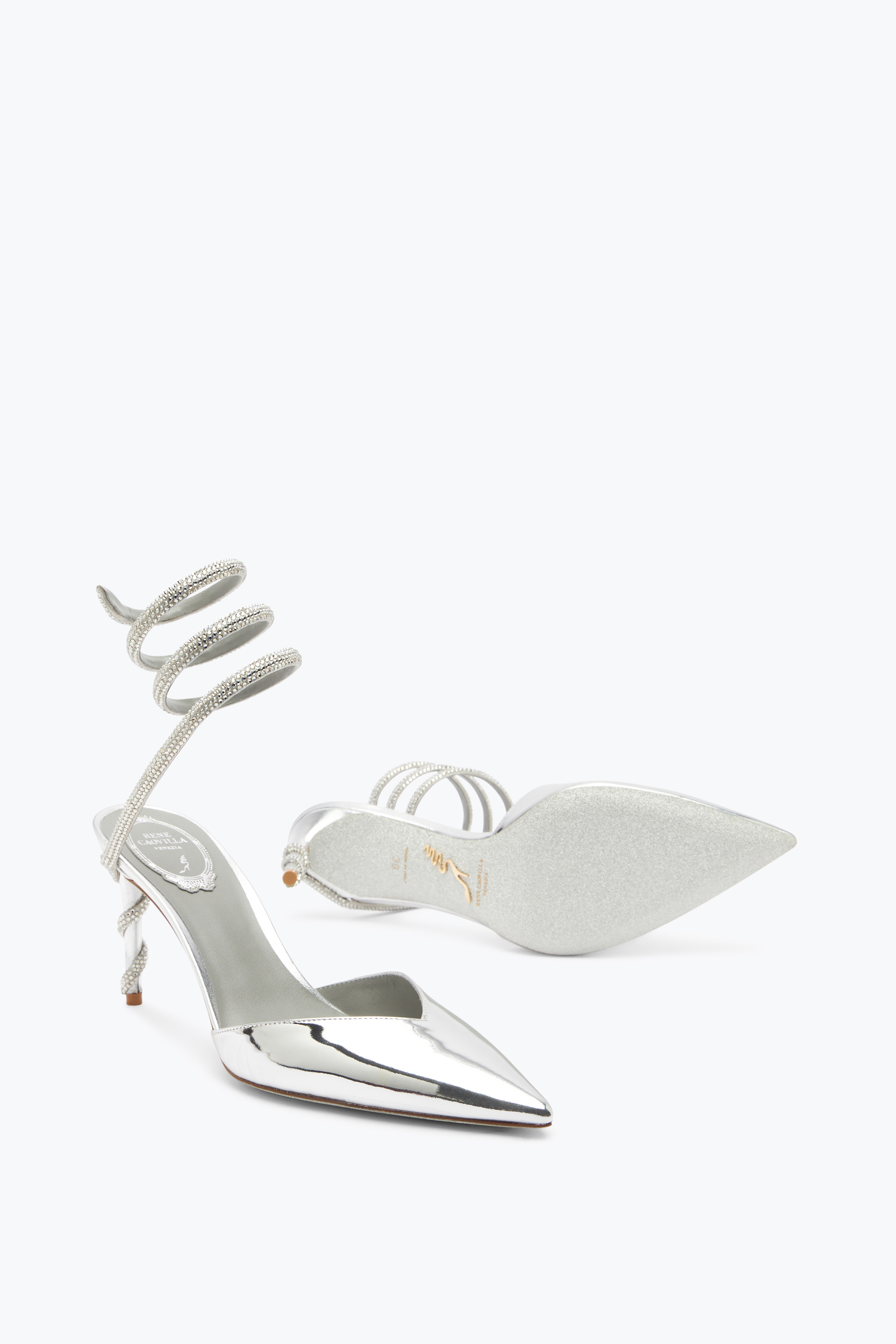 René Caovilla Margot Silver Pump 80