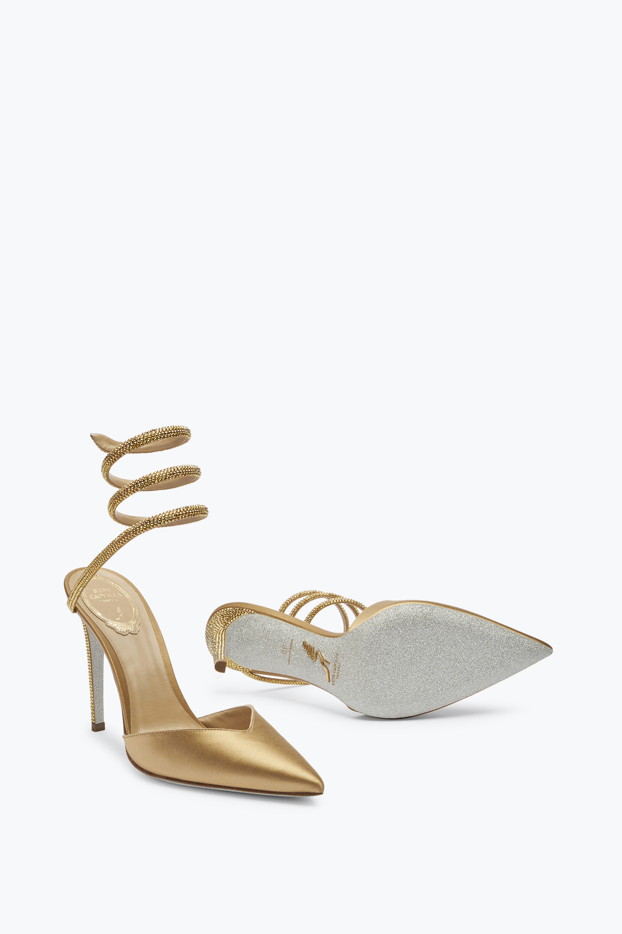 René Caovilla Cleo Crystal Champagne Open-back Pump 105