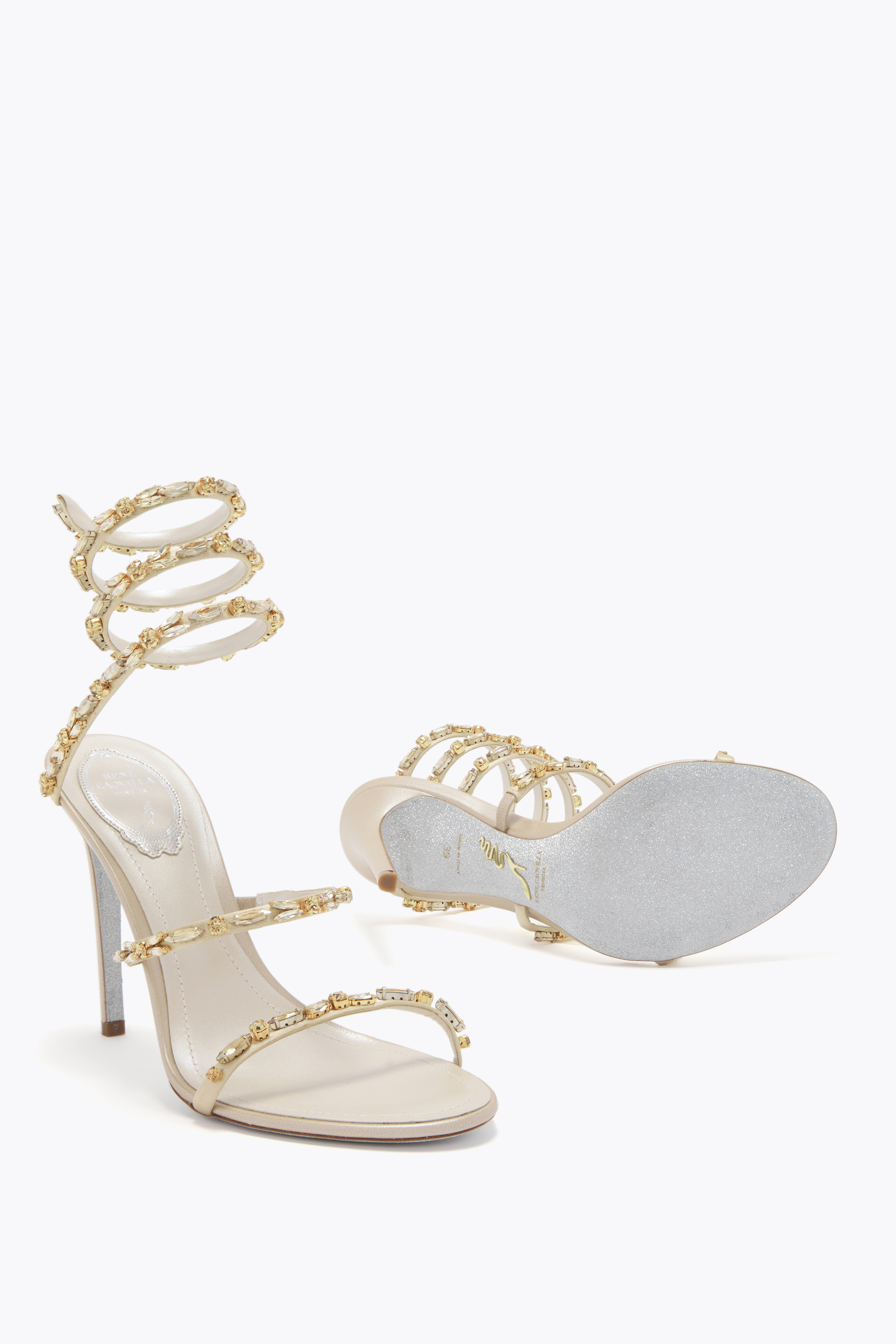 René Caovilla Golden Ivory Sandal 105 In White