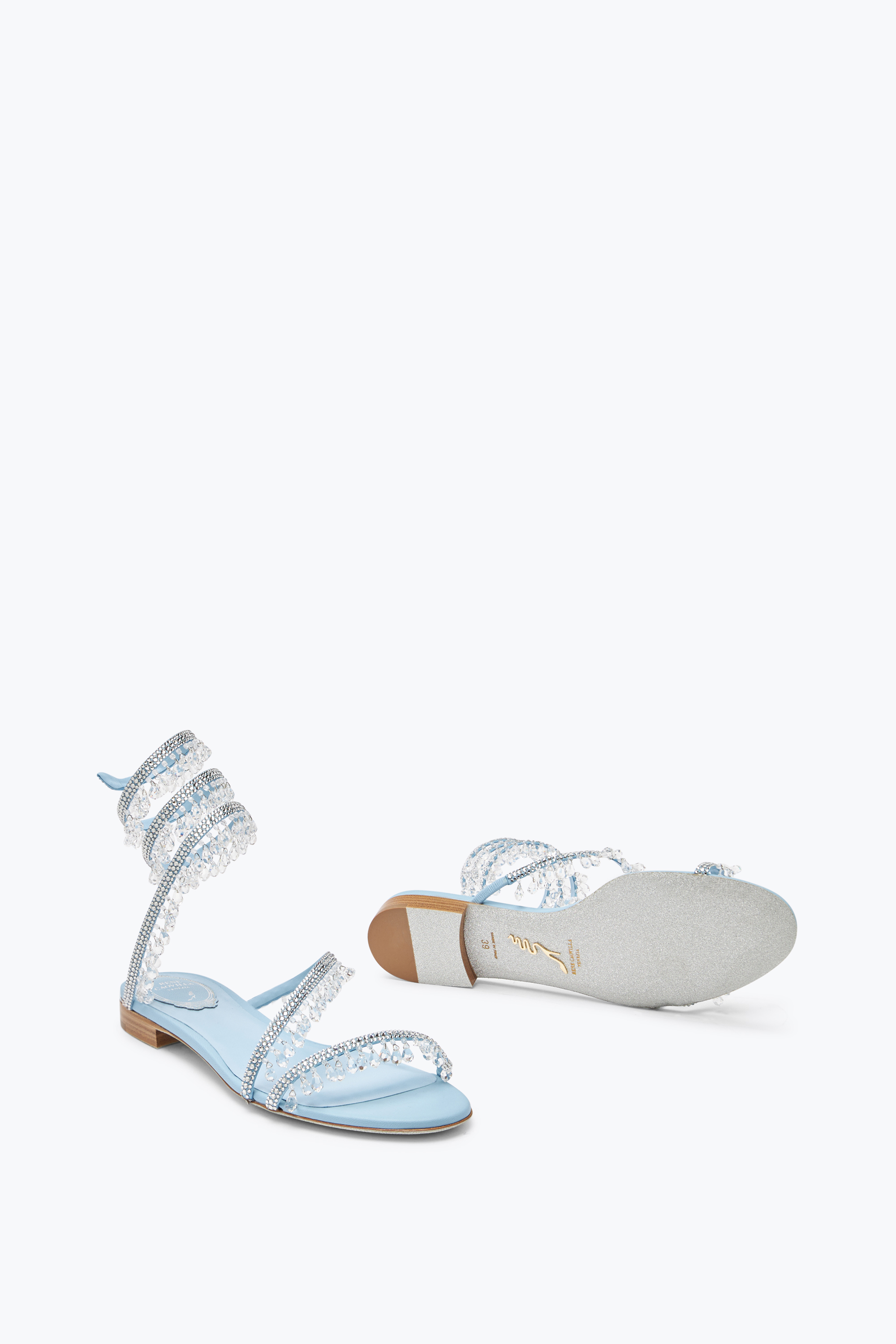 René Caovilla Chandelier Flat Light Blue Sandal 10