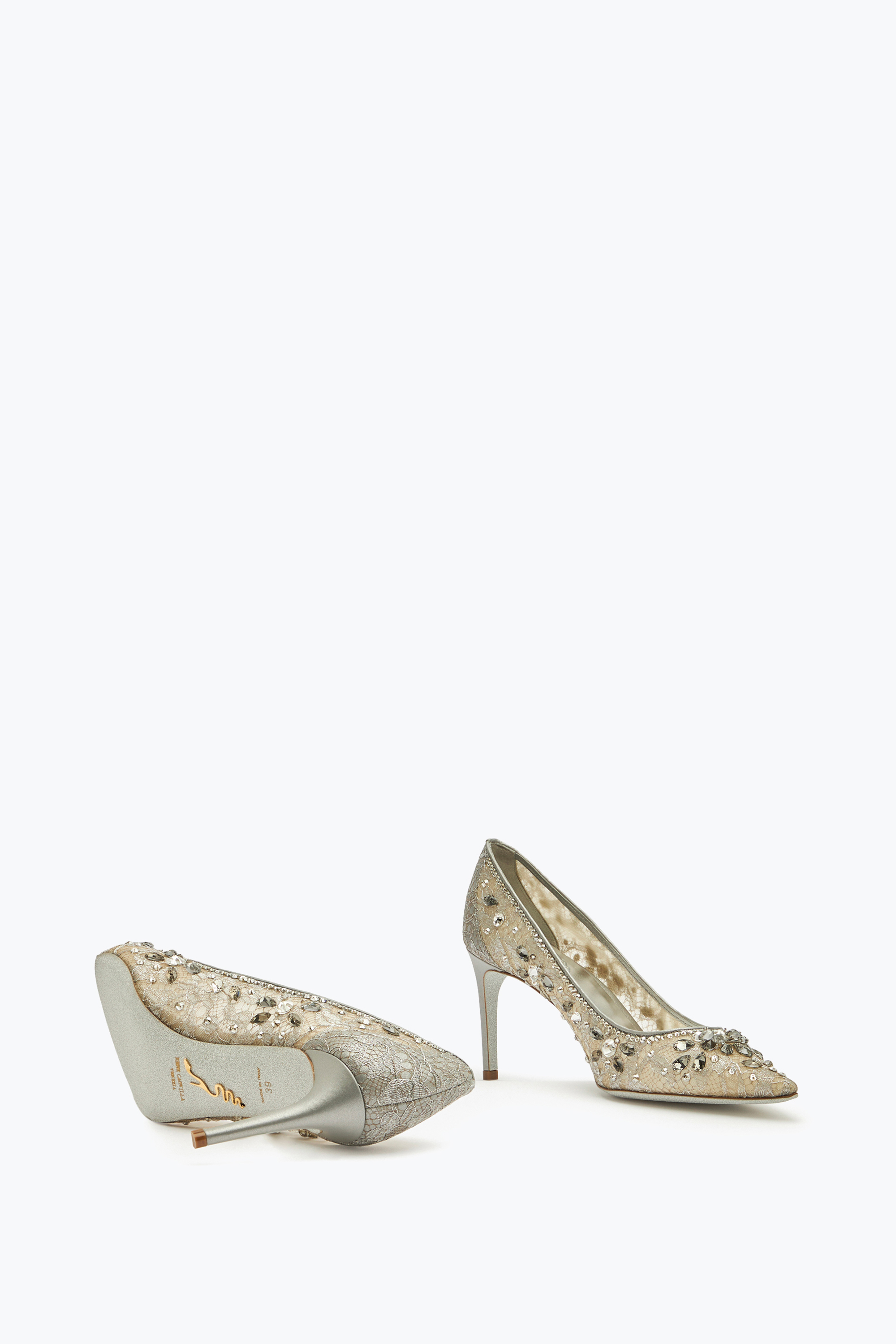 René Caovilla Cinderella Silver Pump 80