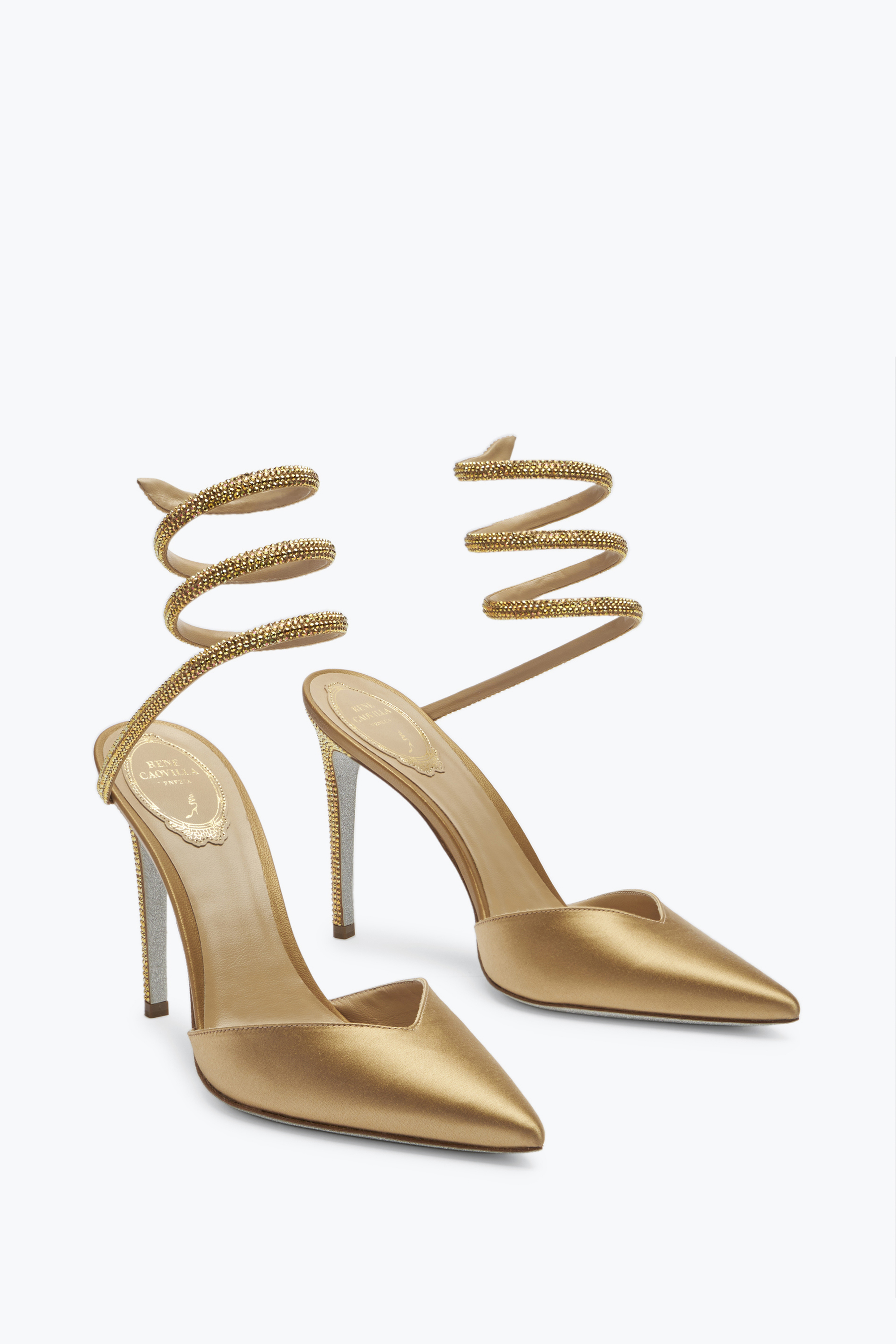 René Caovilla Cleo Crystal Champagne Open-back Pump 105