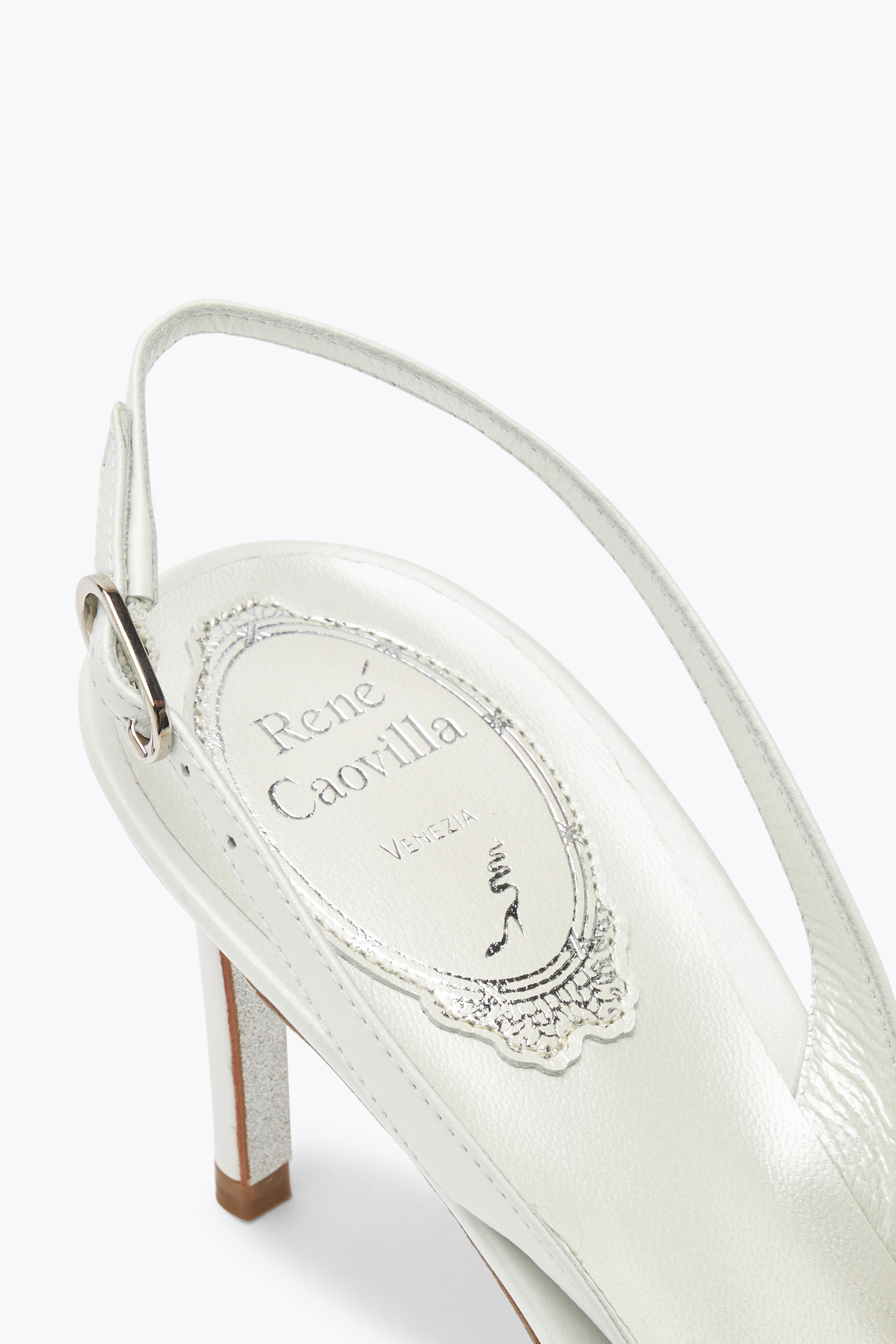 René Caovilla White Slingbacks In Lace Frozen