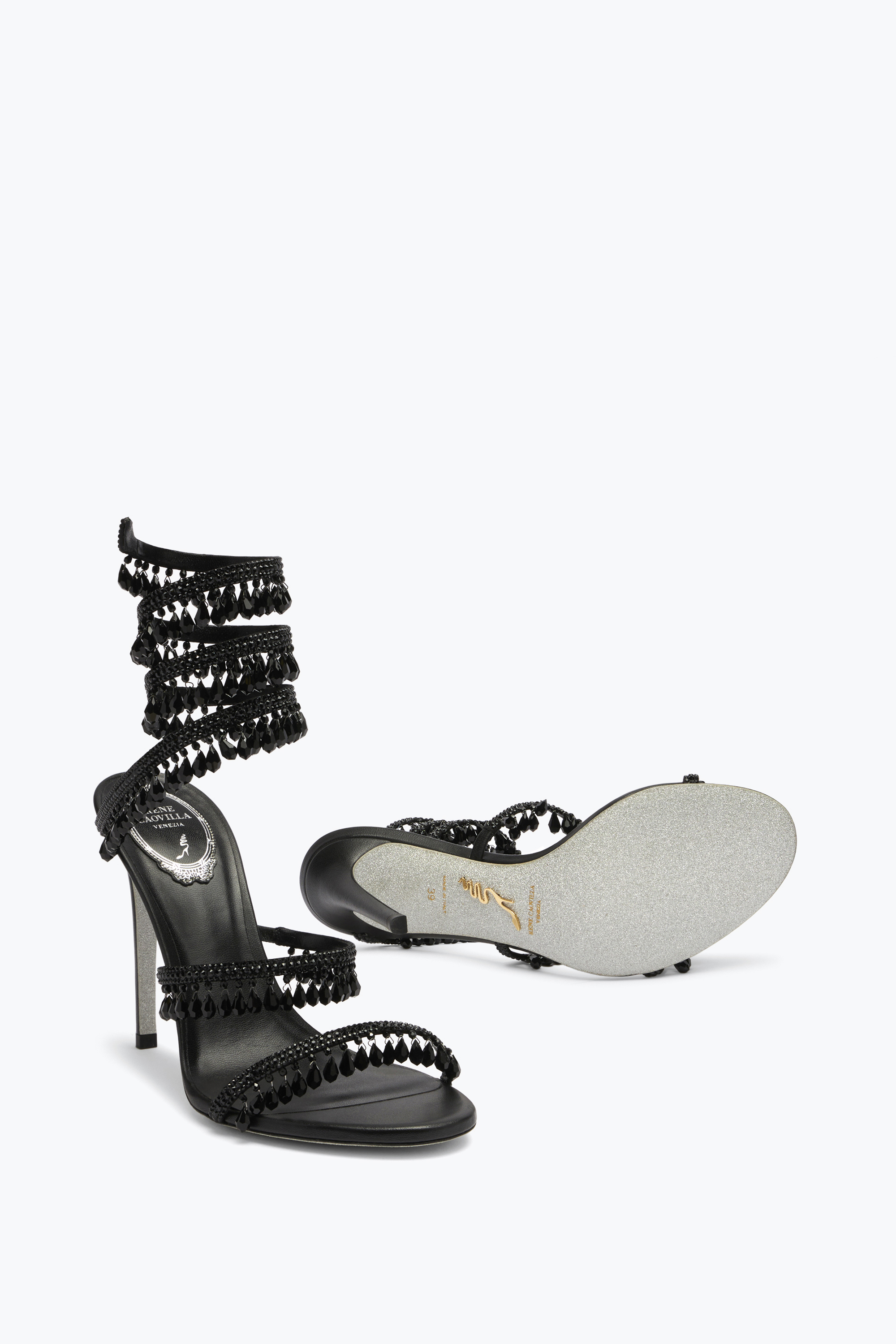 René Caovilla Chandelier Heeled Sandals 105 In Black