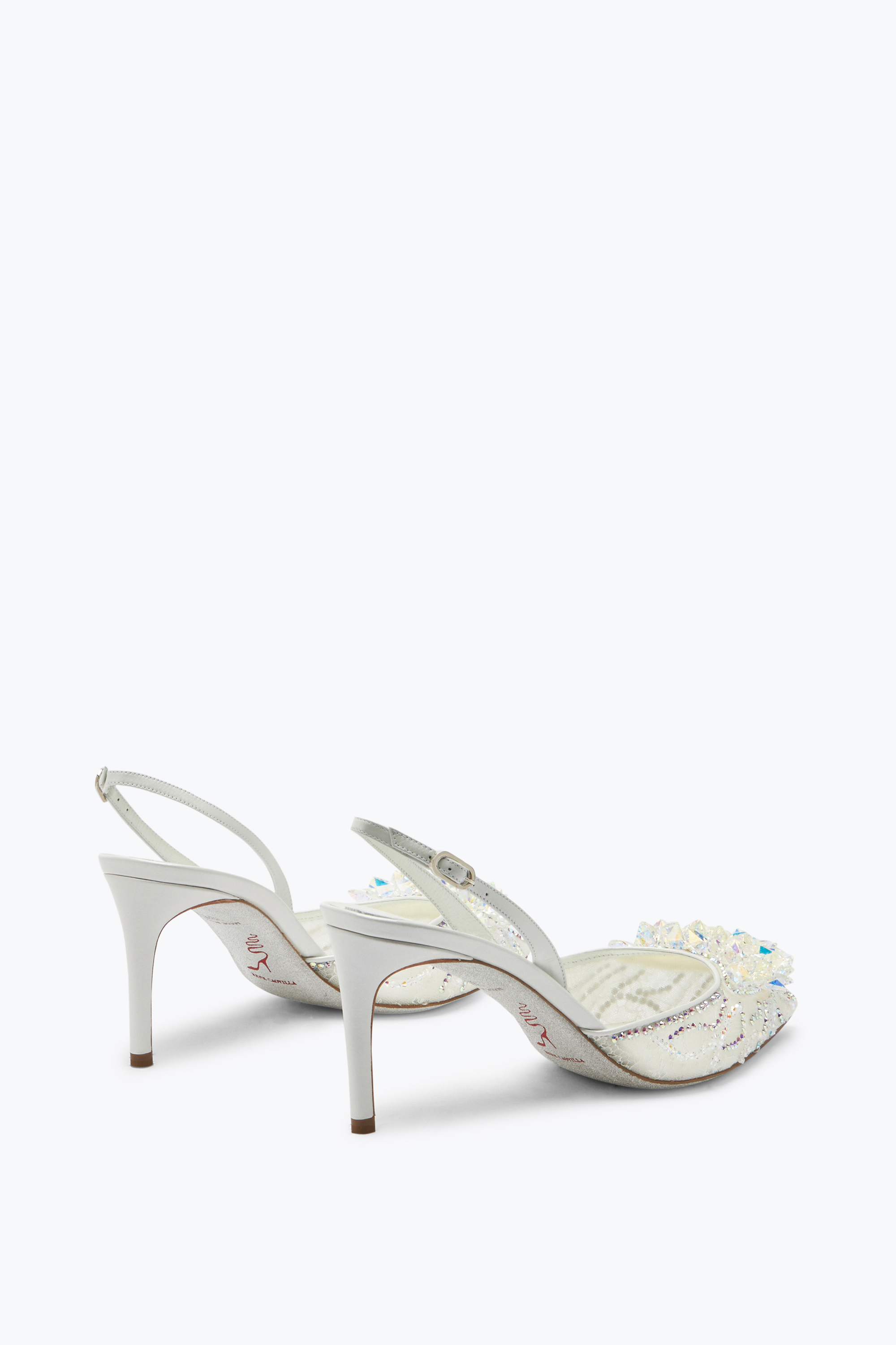 René Caovilla White Slingbacks In Lace Frozen