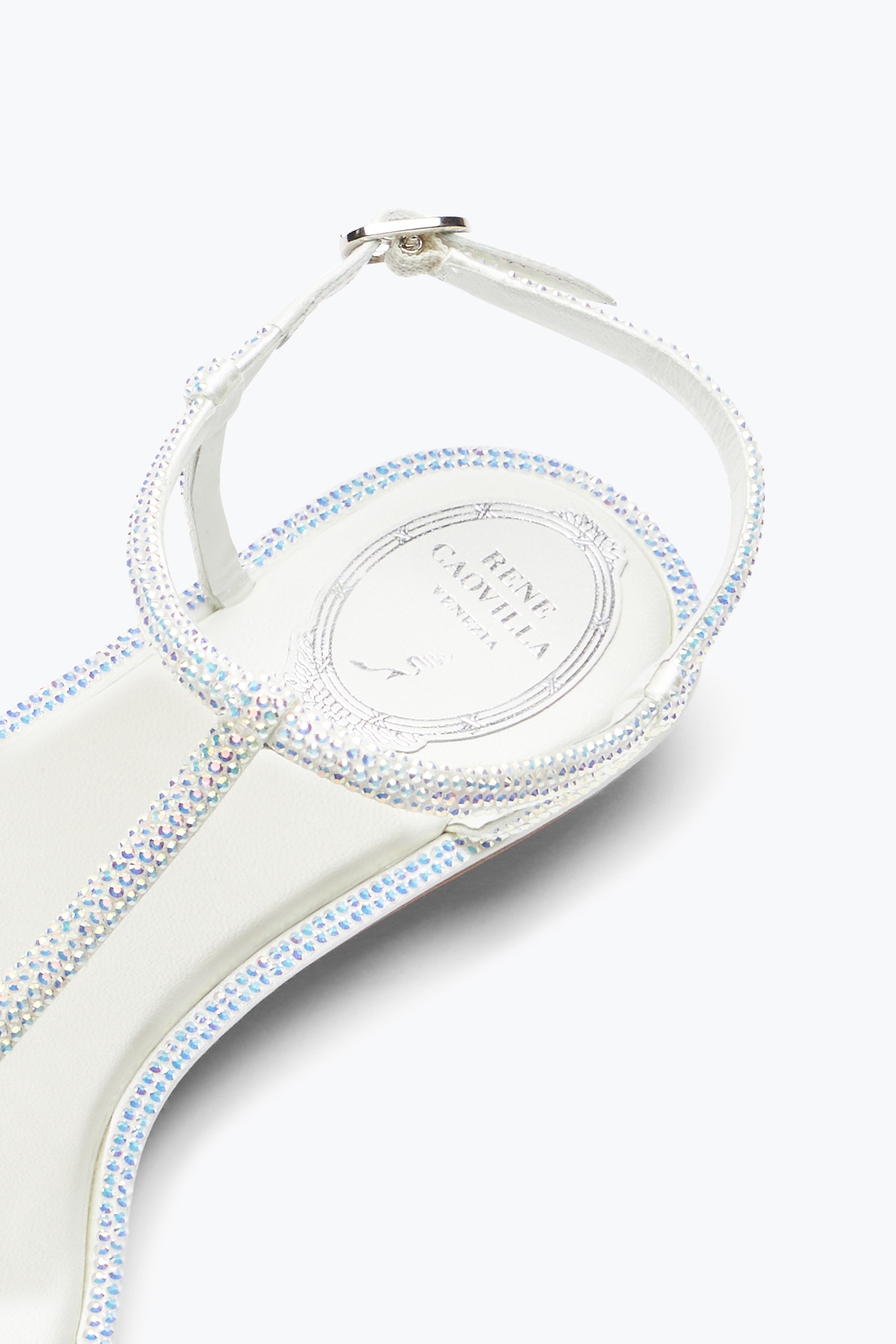 René Caovilla Diana White Sandal With Crystals 10 In Silver