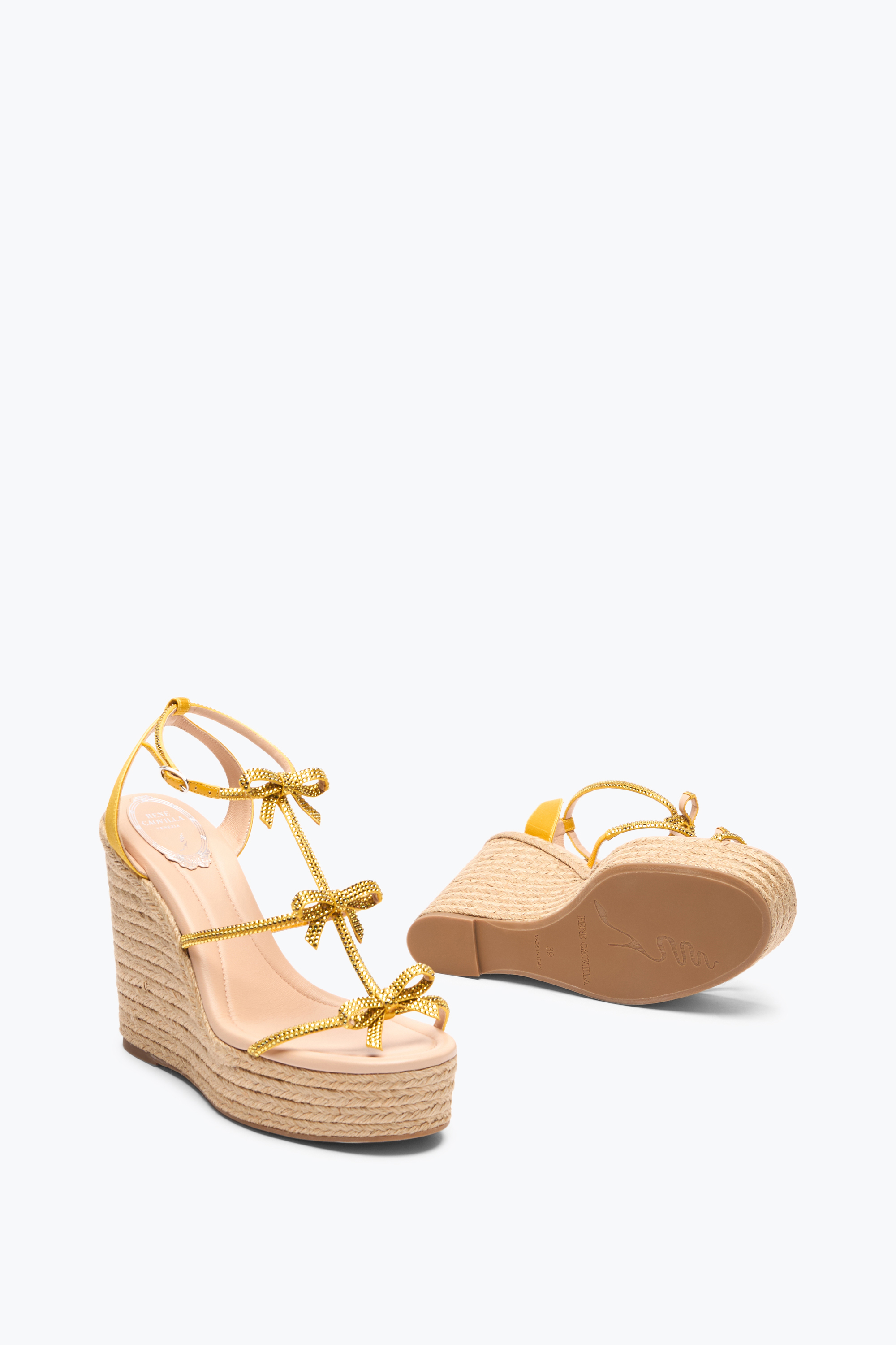 René Caovilla Caterina Yellow Wedge Sandal 120