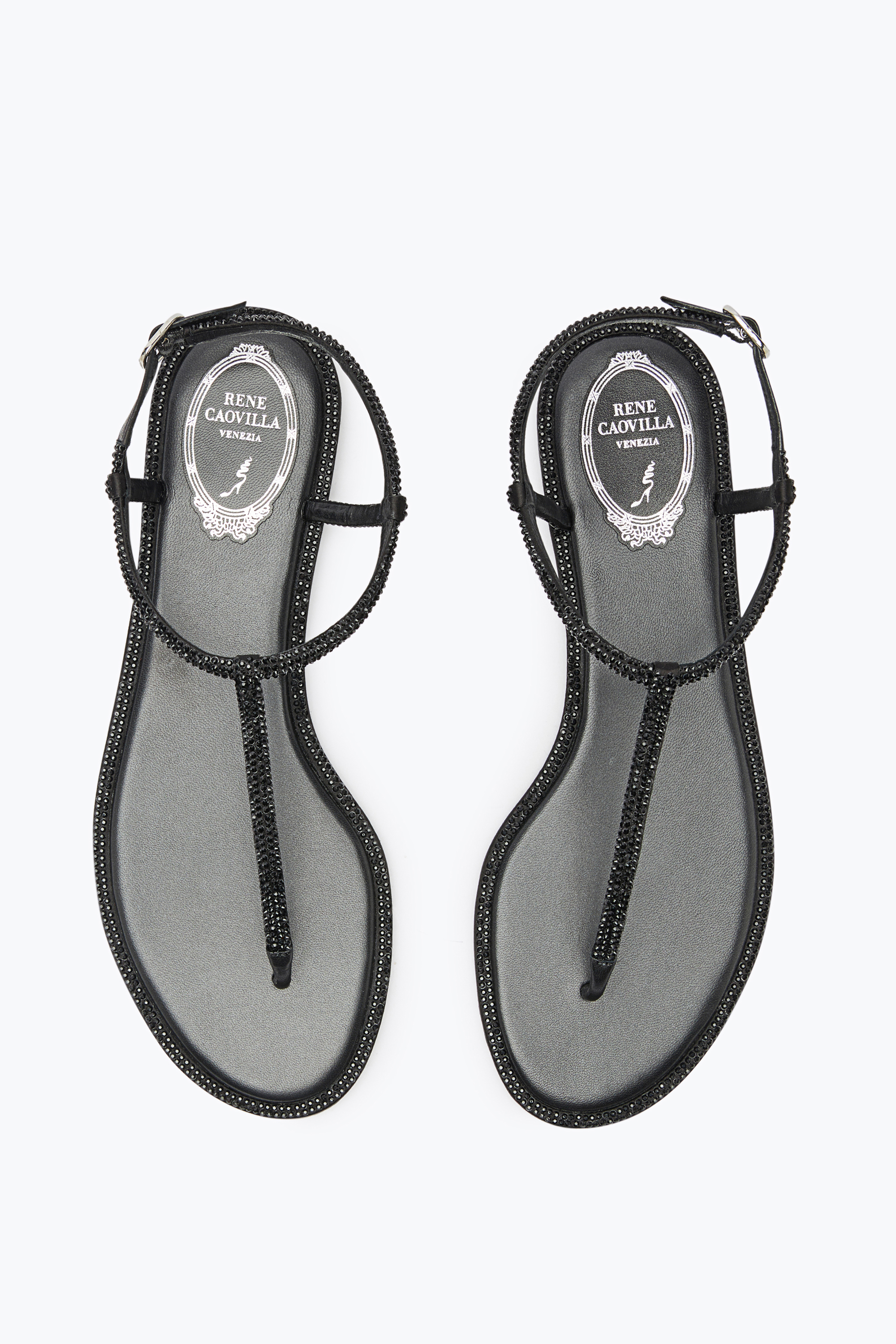 René Caovilla Diana Crystal Black Sandal 10