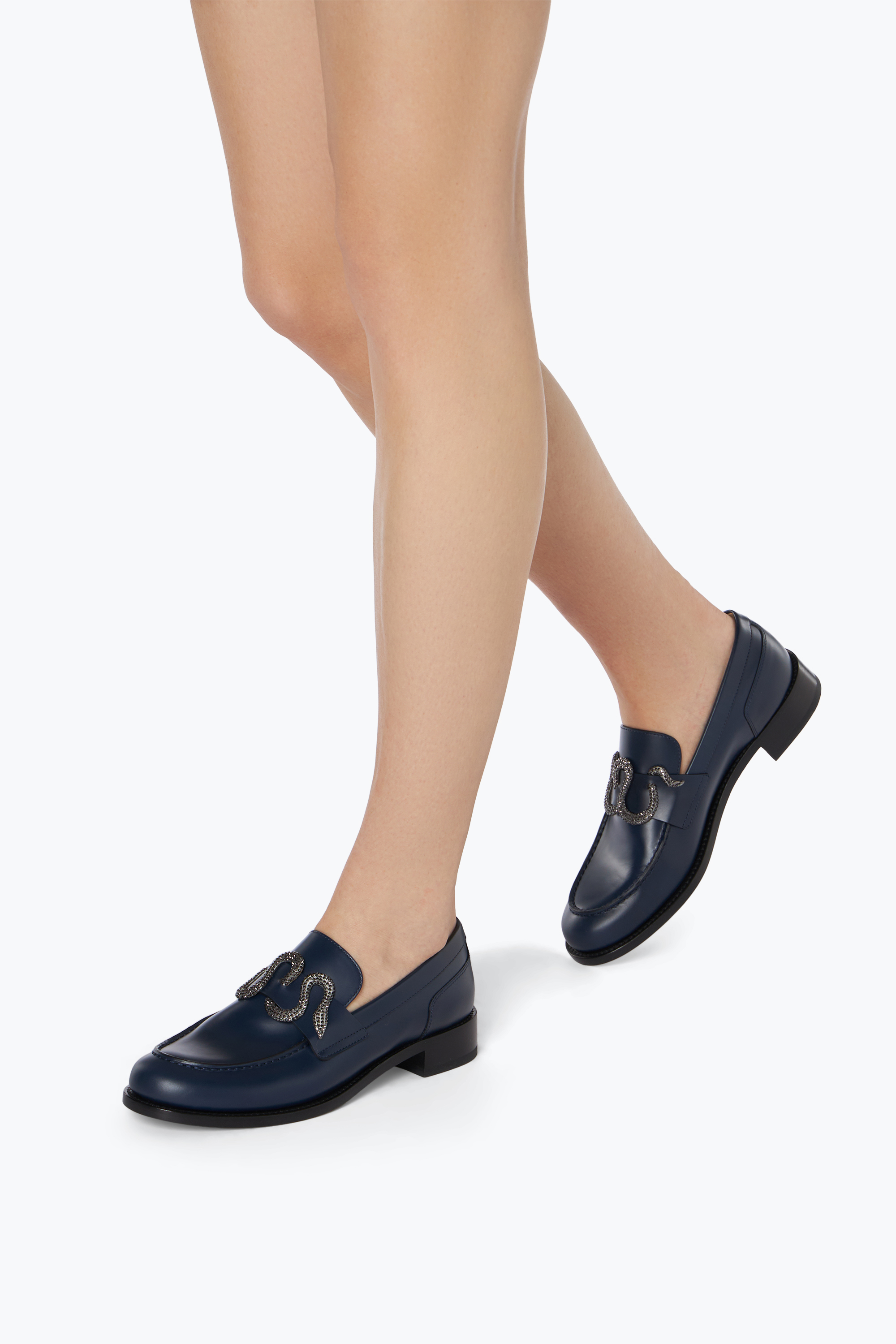 Shop René Caovilla Morgana Blue Loafer With Black Matte Crystal 20
