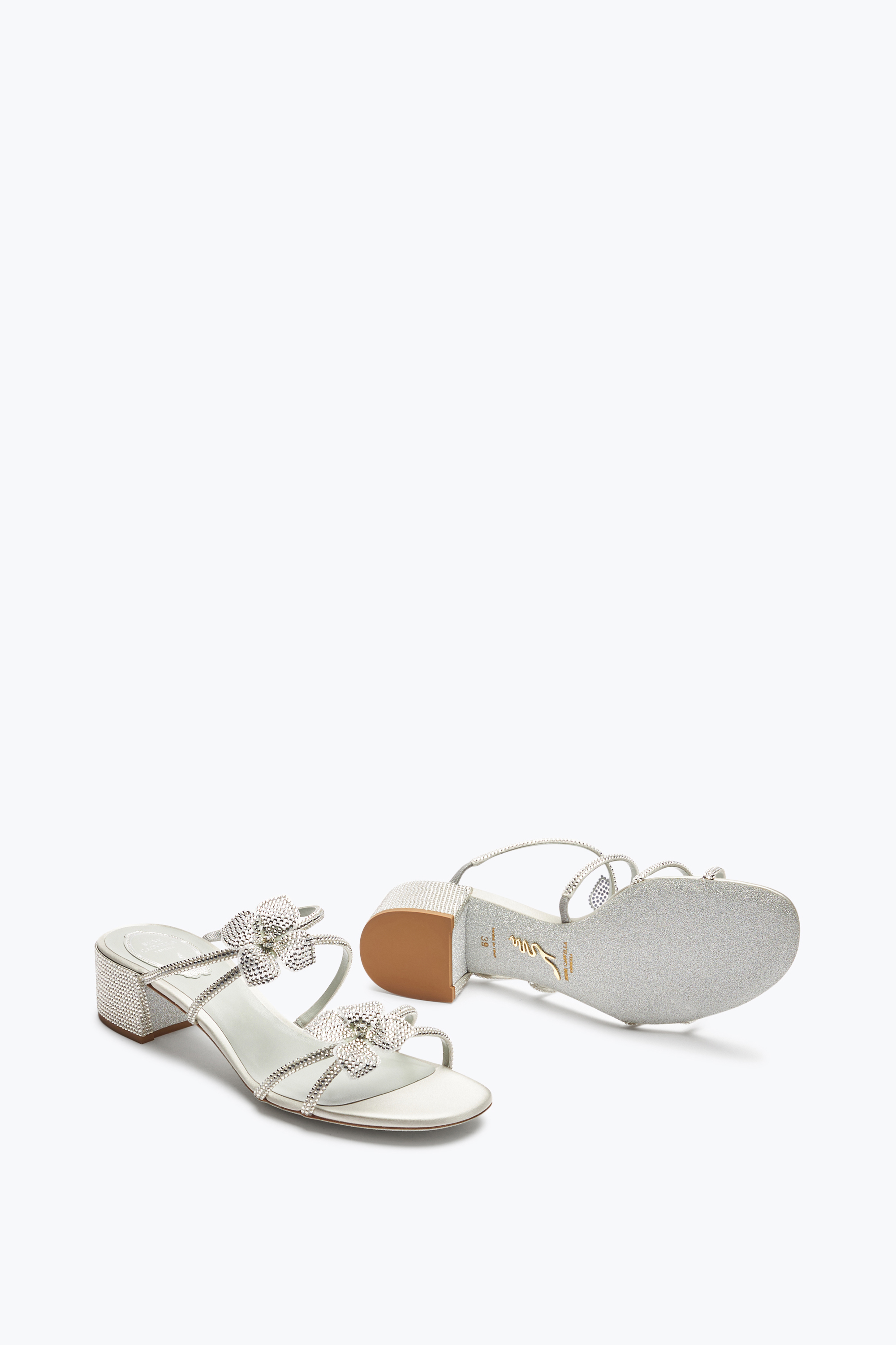 René Caovilla Cleo Silver Slider Sandal With Flowers 40
