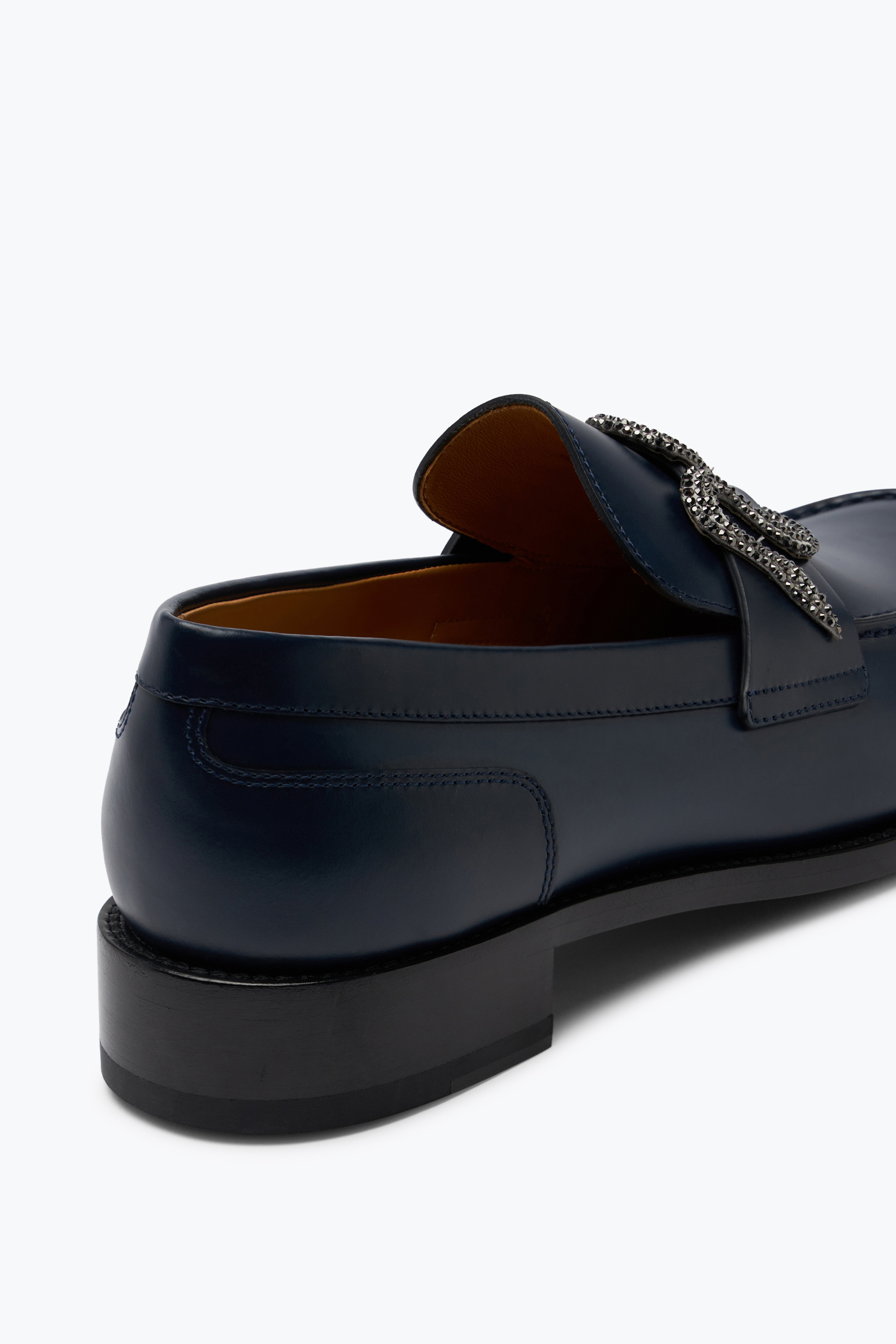 Shop René Caovilla Morgana Blue Loafer With Black Matte Crystal 20