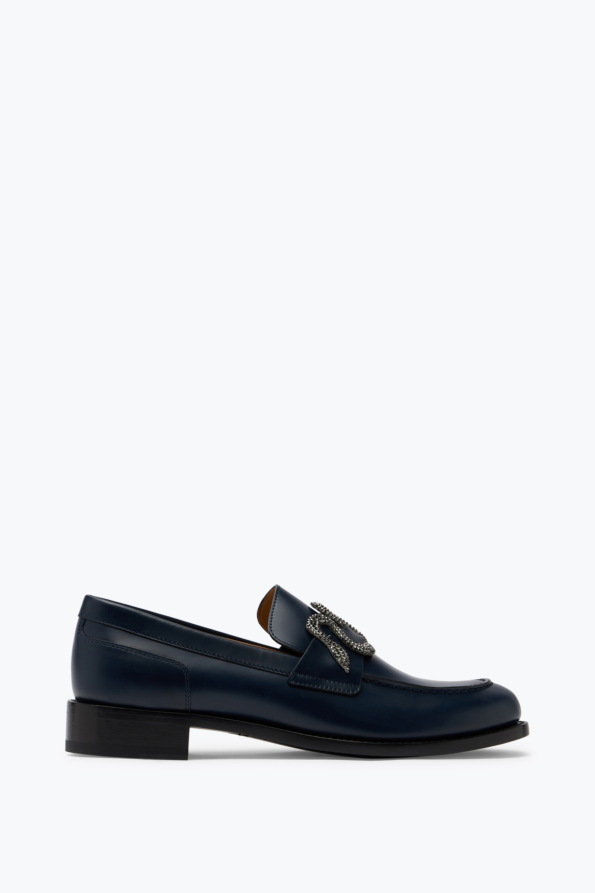 Shop René Caovilla Morgana Blue Loafer With Black Matte Crystal 20