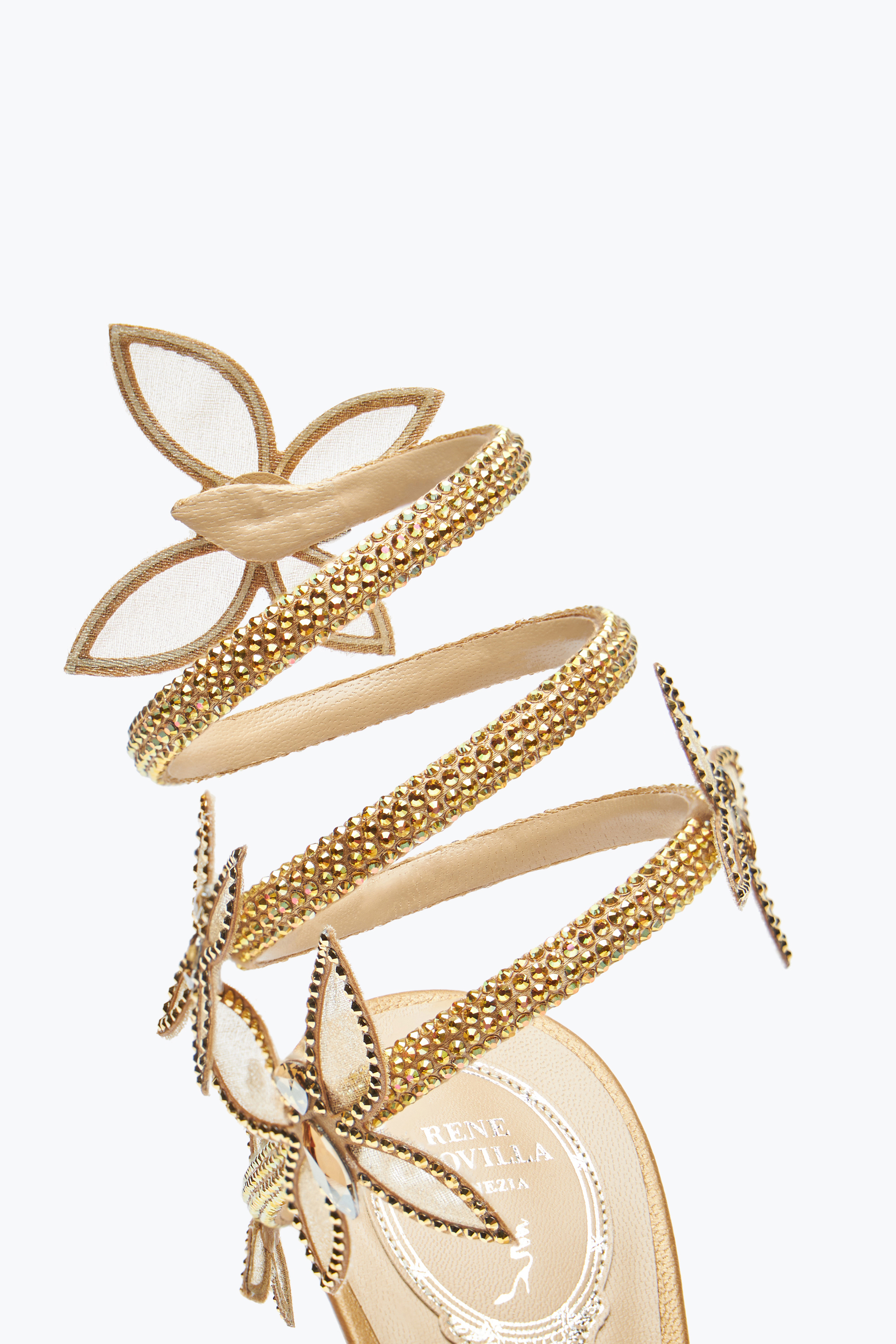 René Caovilla Margot Gold Platform Sandal With Butterflies 120
