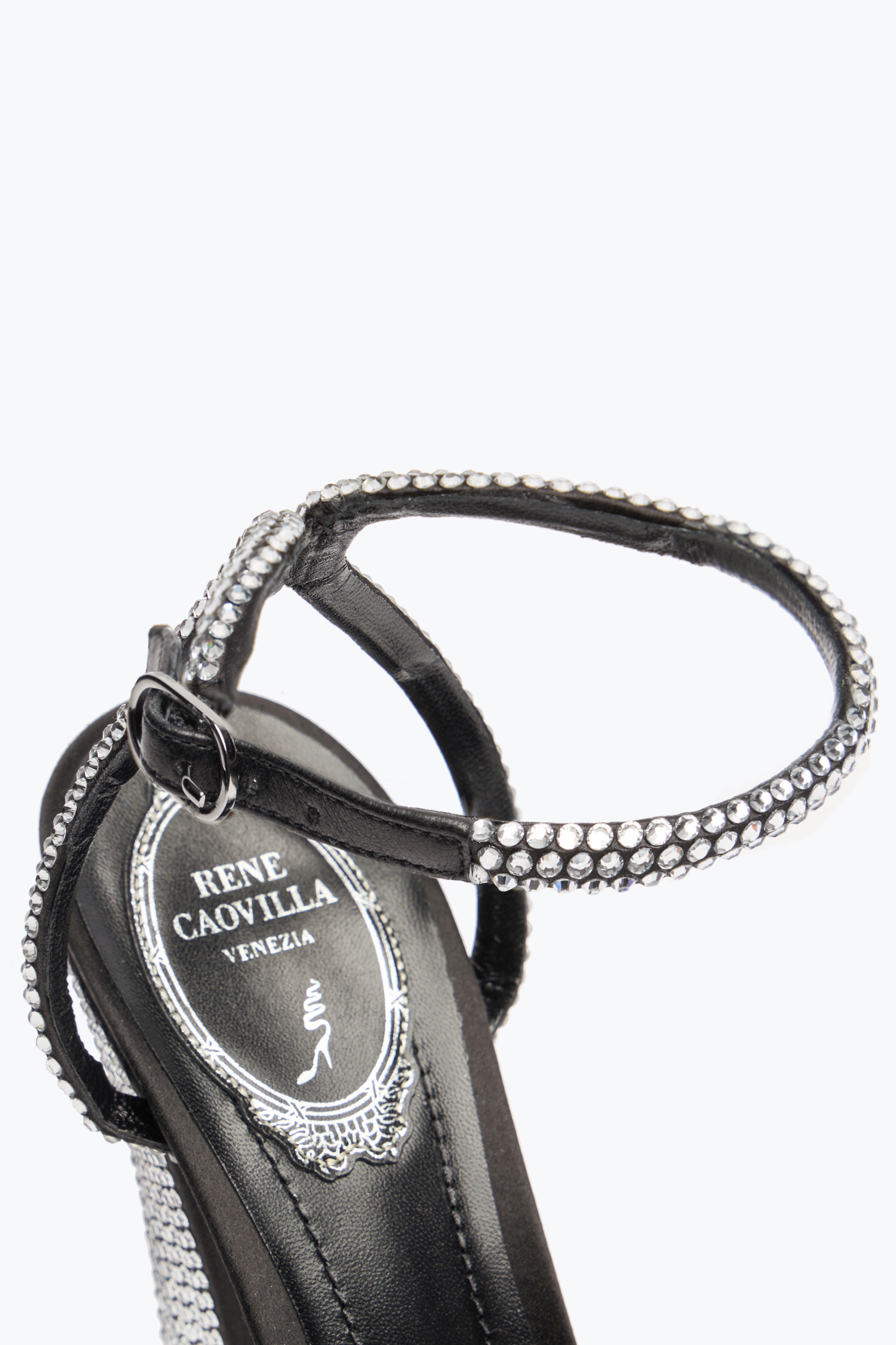 René Caovilla Helsa Black Platform Sandal With Crystals 140