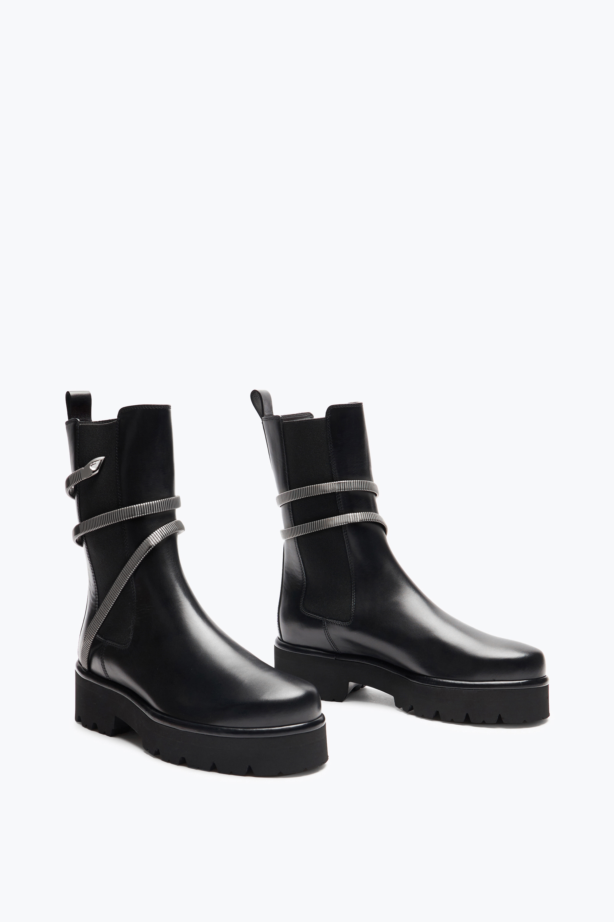 René Caovilla Juniper Black And Silver Biker Boot 45 In Black