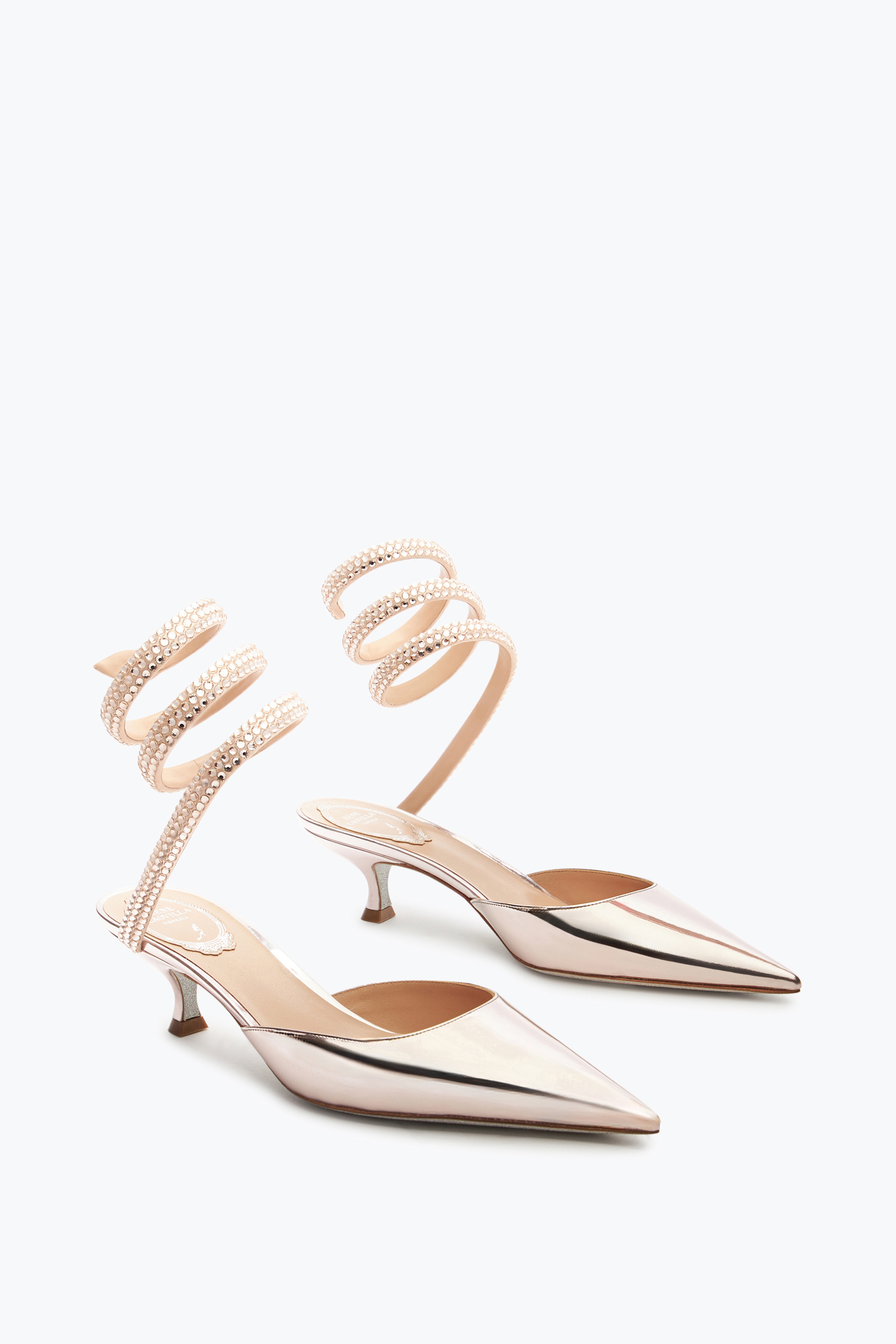 René Caovilla Cleo Rose Gold Pump With Crystals 50