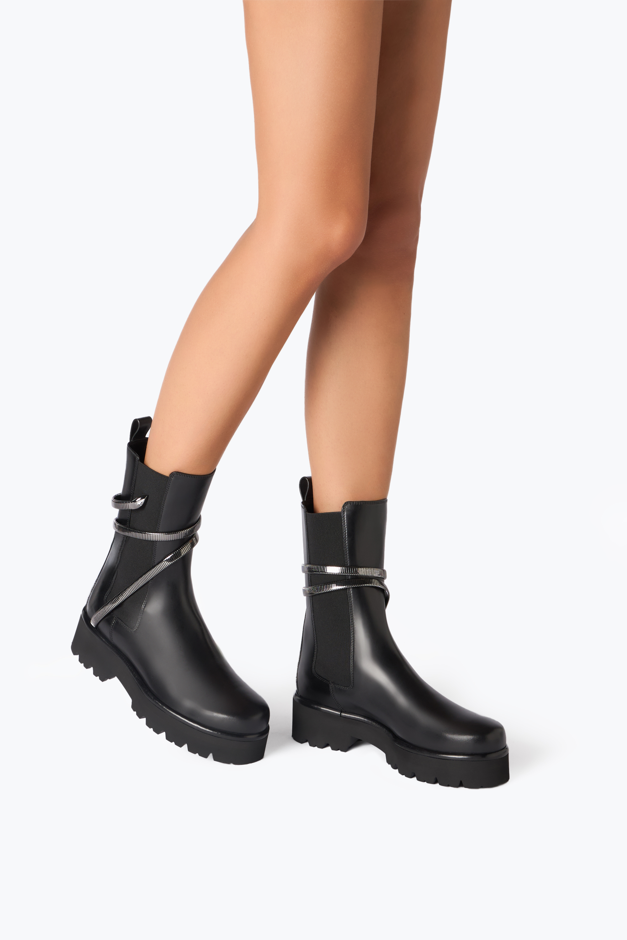 René Caovilla Juniper Black And Silver Biker Boot 45 In Black