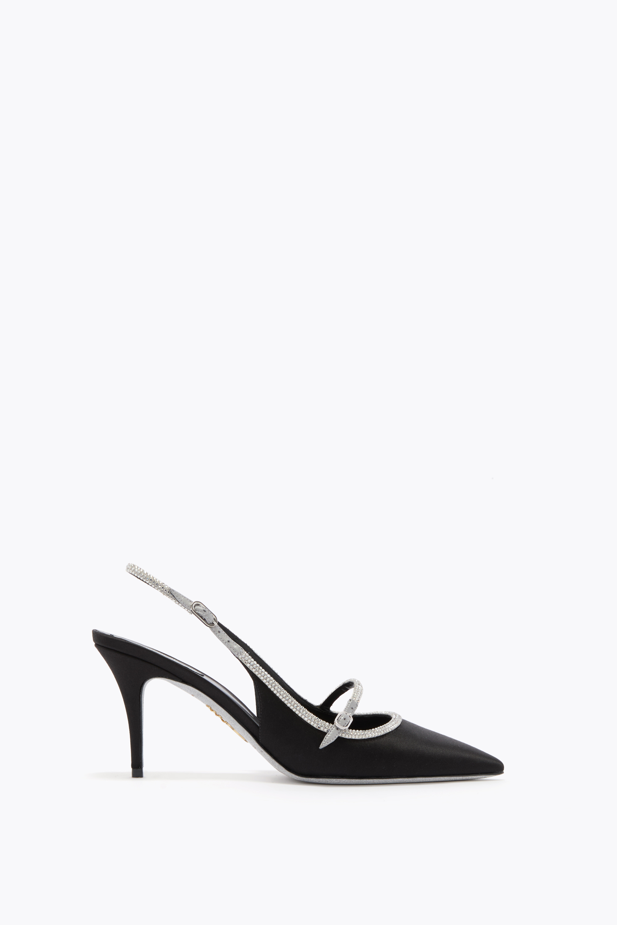 René Caovilla Lily Black And Silver Slingback 80