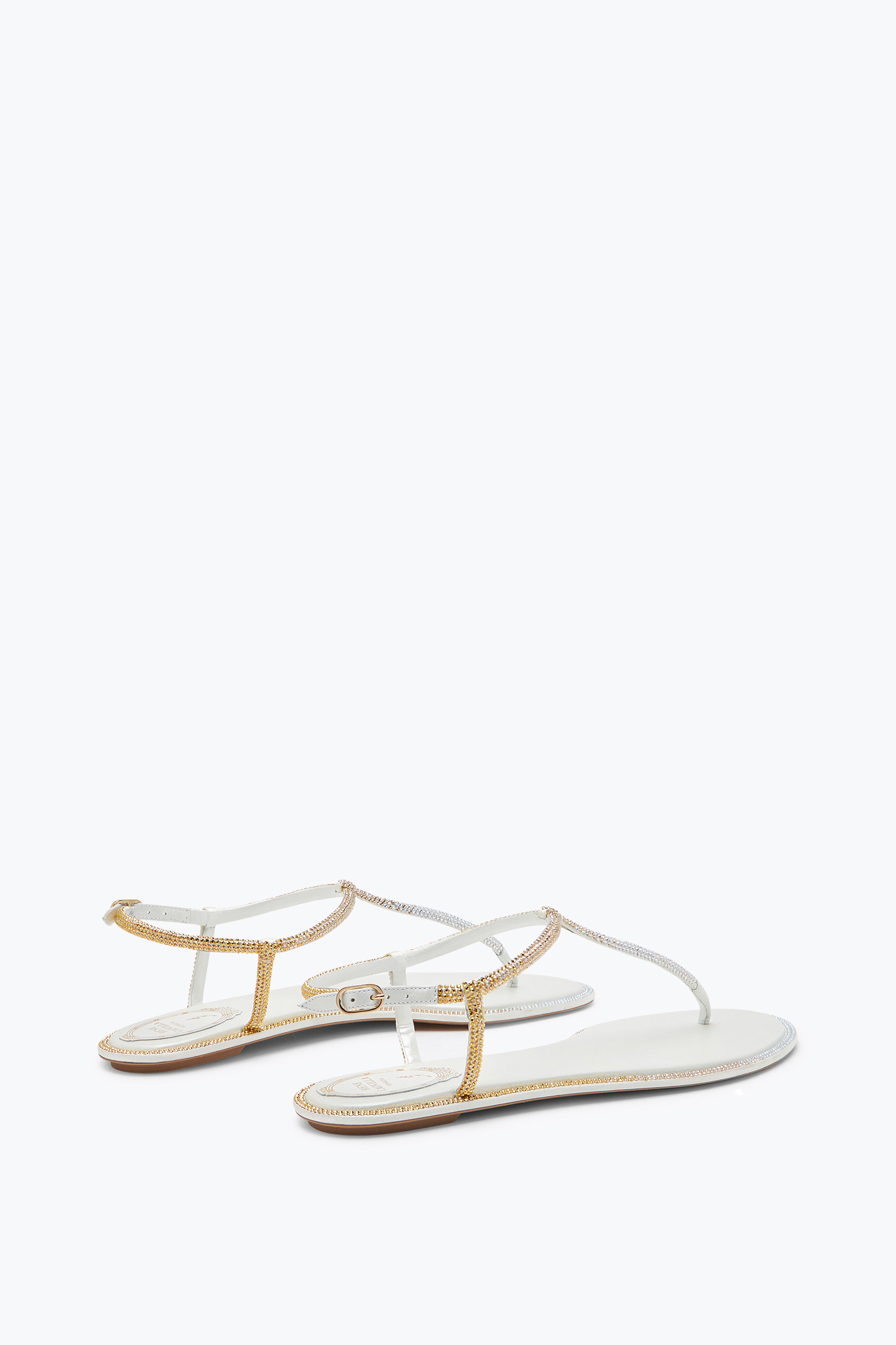 René Caovilla Diana Ivory Sandal With Gold And Silver Crystals 10 In White