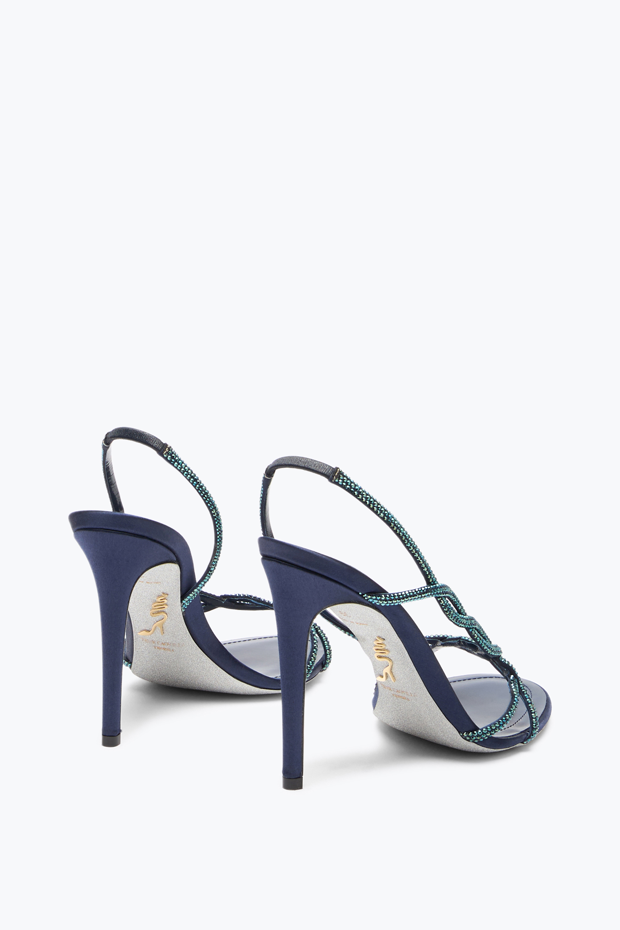 René Caovilla 80mm Braid Crystal-embellished Slingback Sandals In Blue