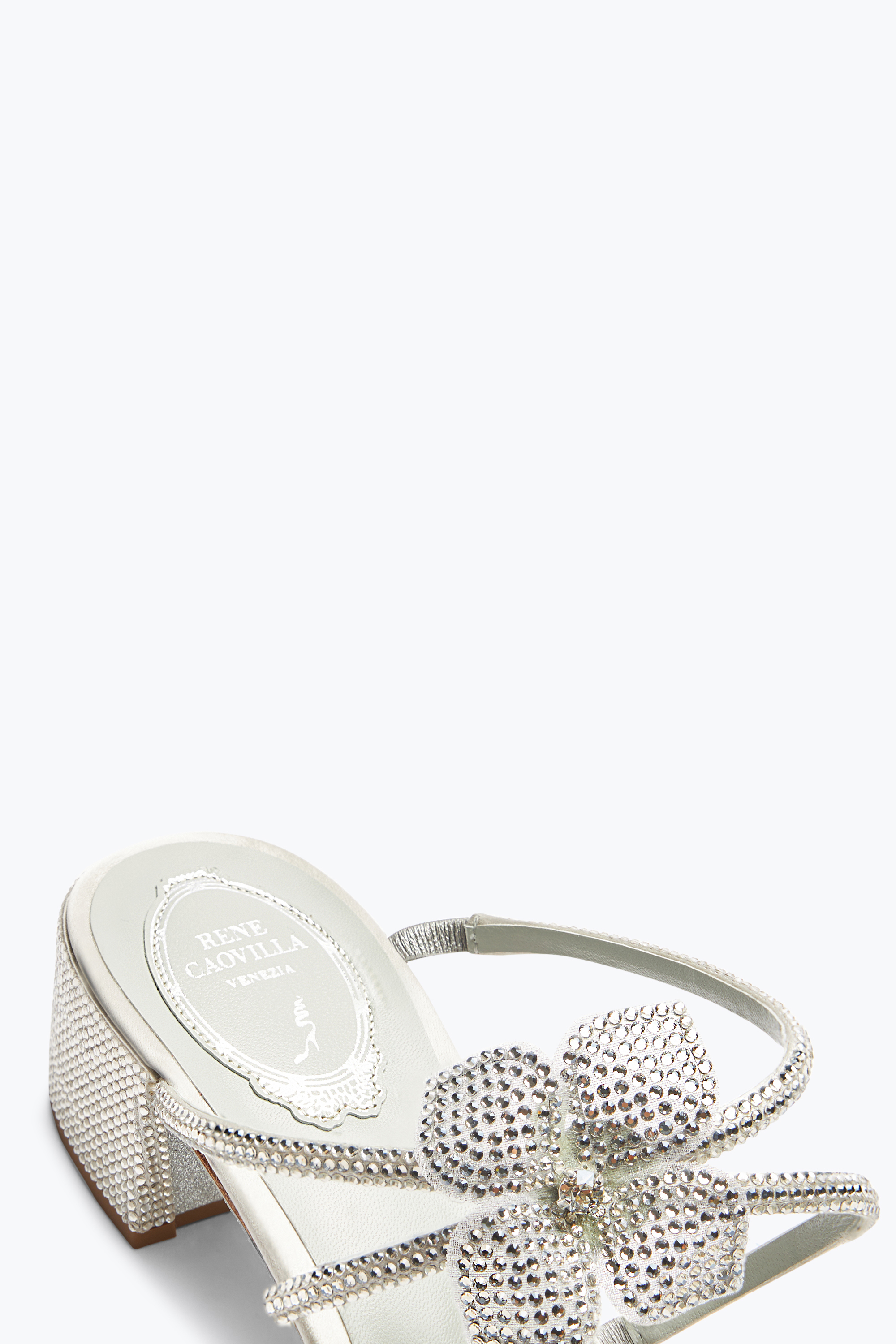René Caovilla Cleo Silver Slider Sandal With Flowers 40