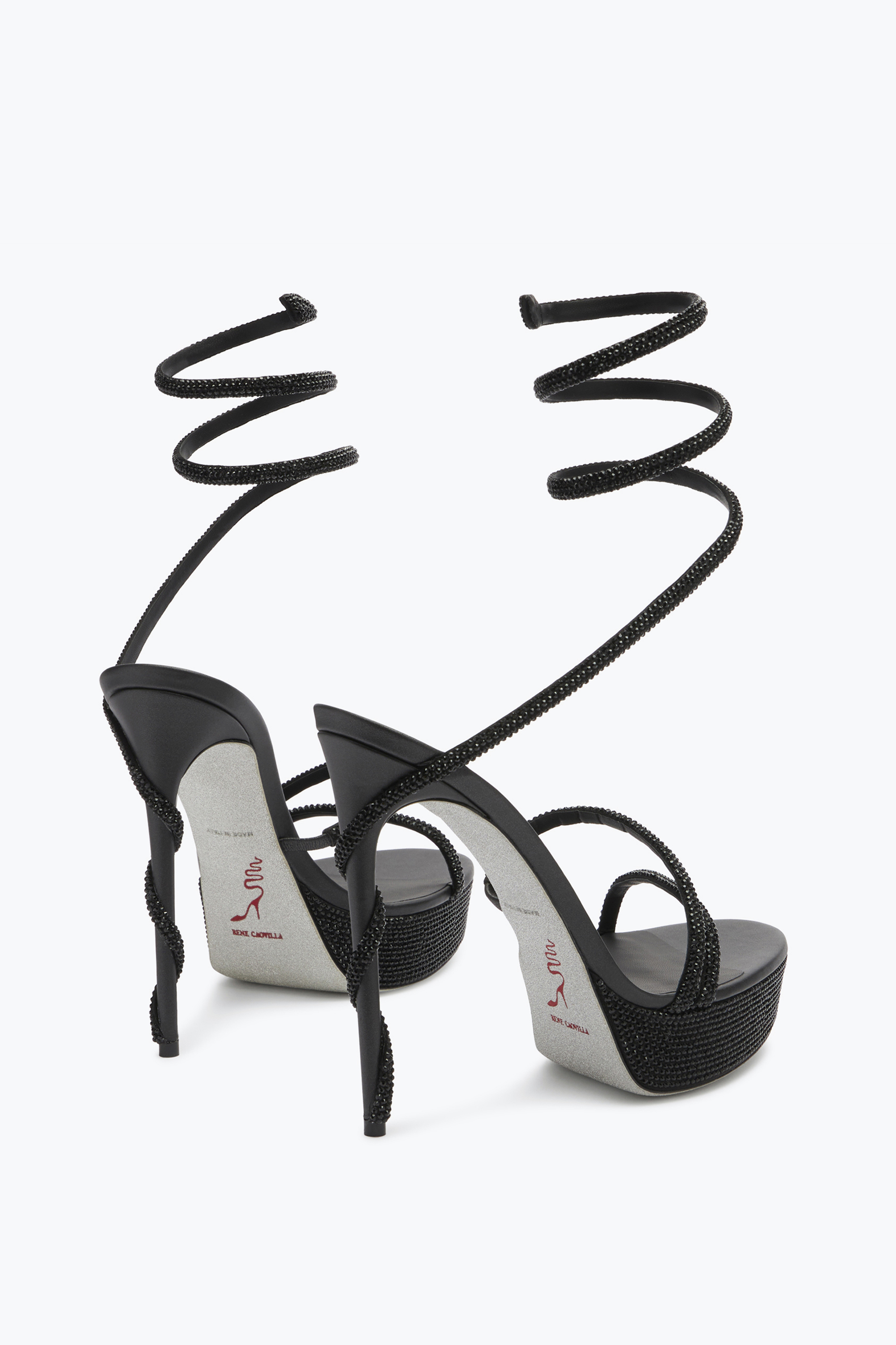 RENÉ CAOVILLA MARGOT CRYSTAL BLACK PLATFORM SANDAL 130