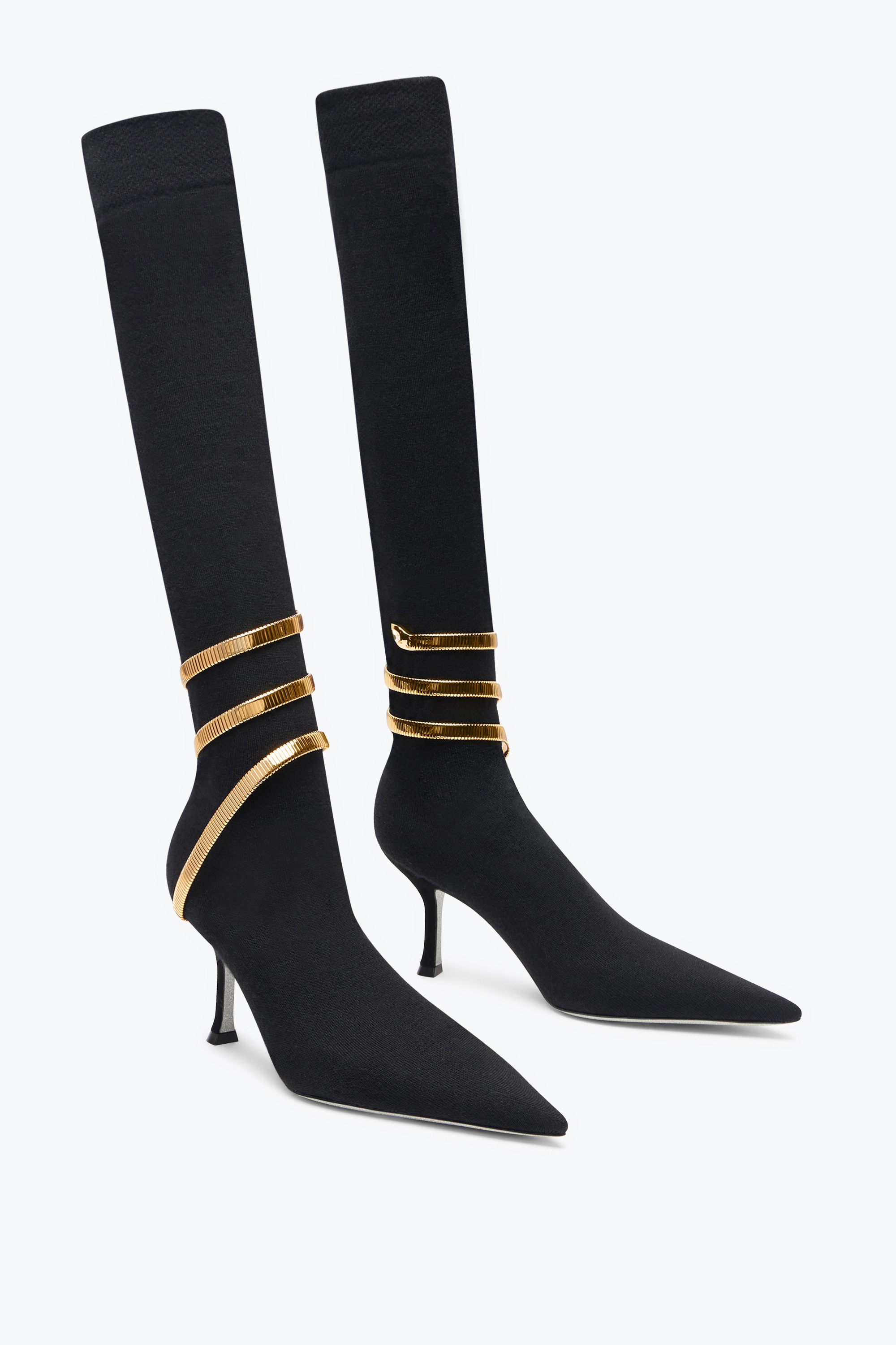 René Caovilla Juniper Black And Gold Soft Boot 80 In Black