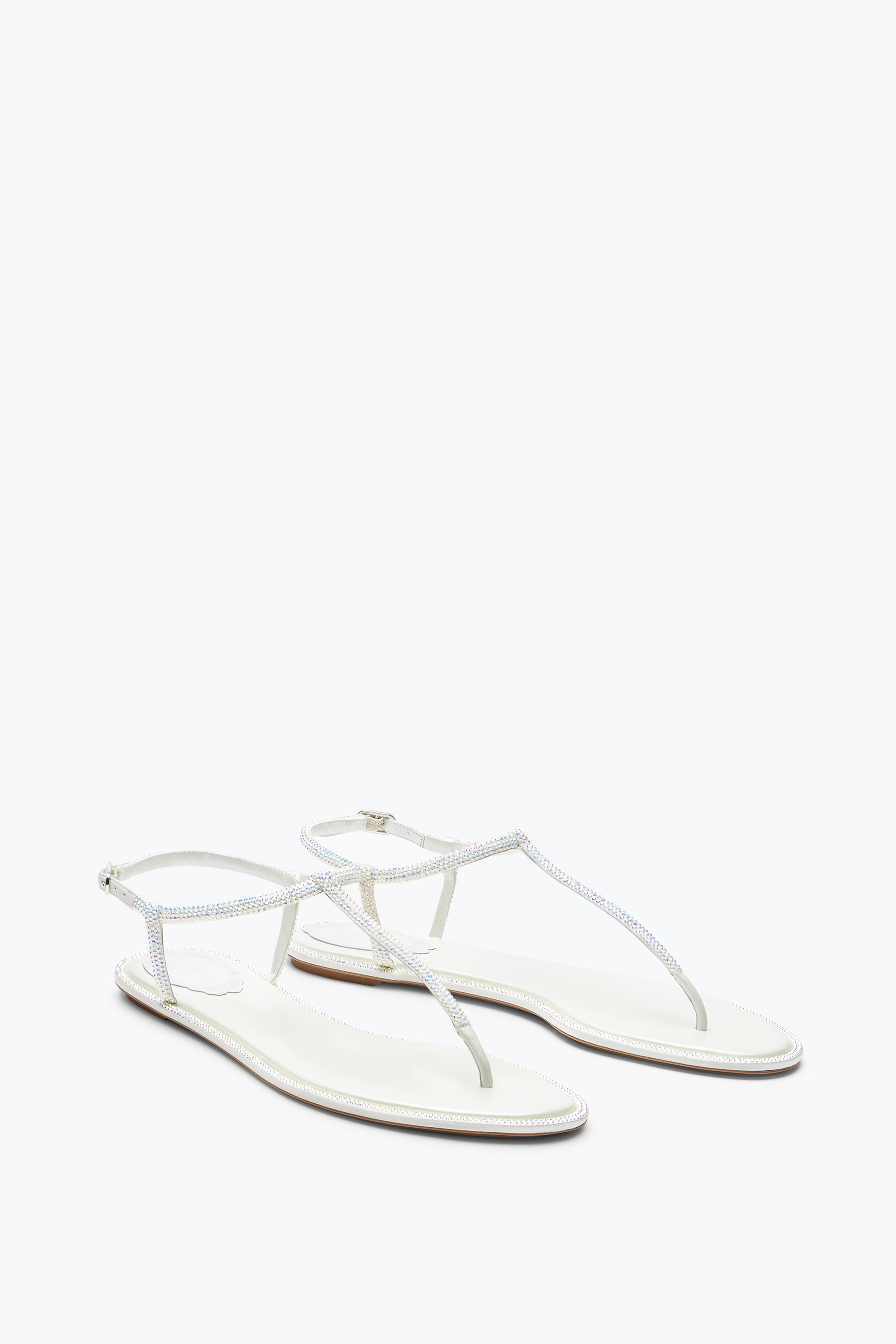 René Caovilla Diana White Sandal With Crystals 10 In Silver