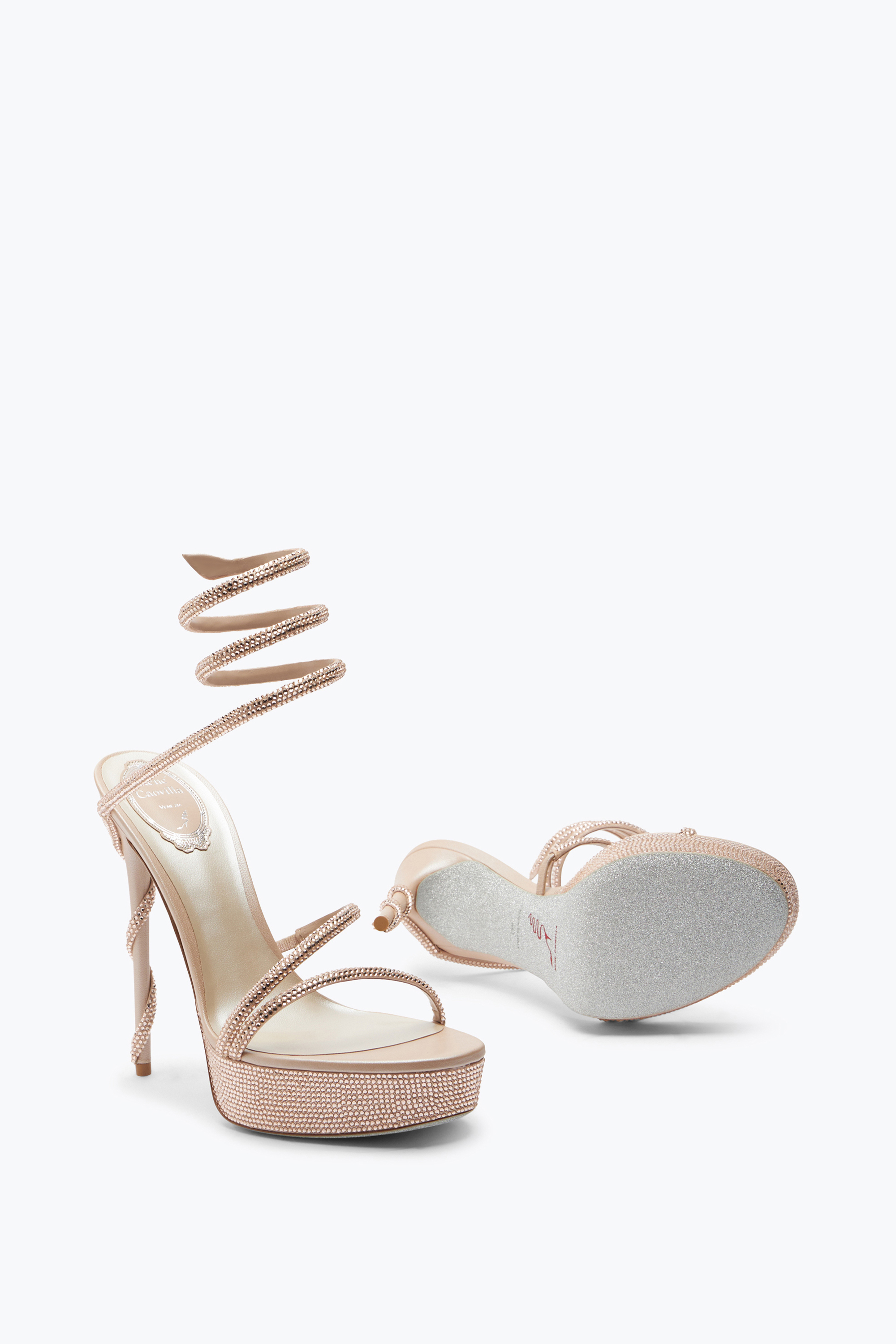René Caovilla Margot Crystal Beige Platform Sandal 130