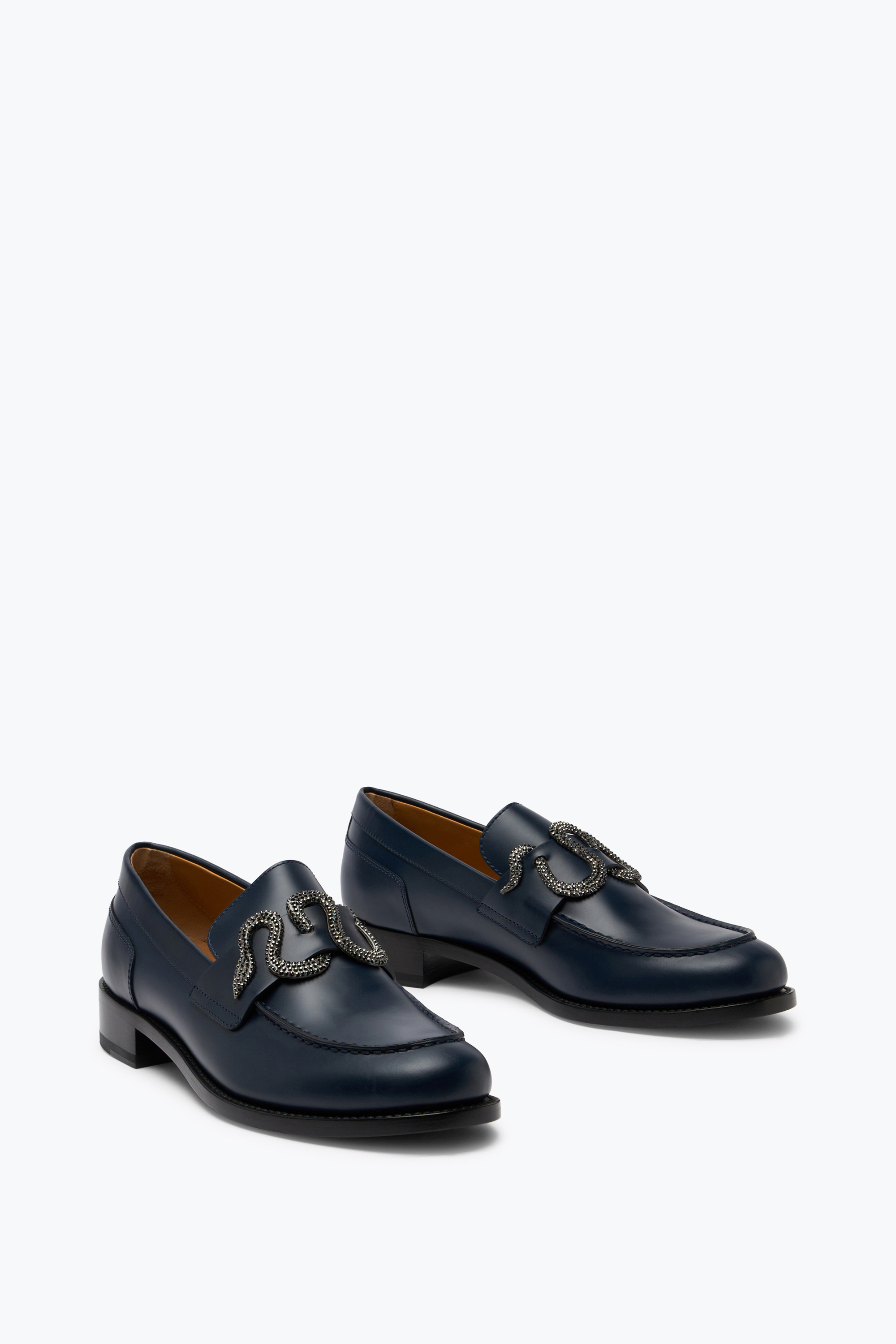 Shop René Caovilla Morgana Blue Loafer With Black Matte Crystal 20